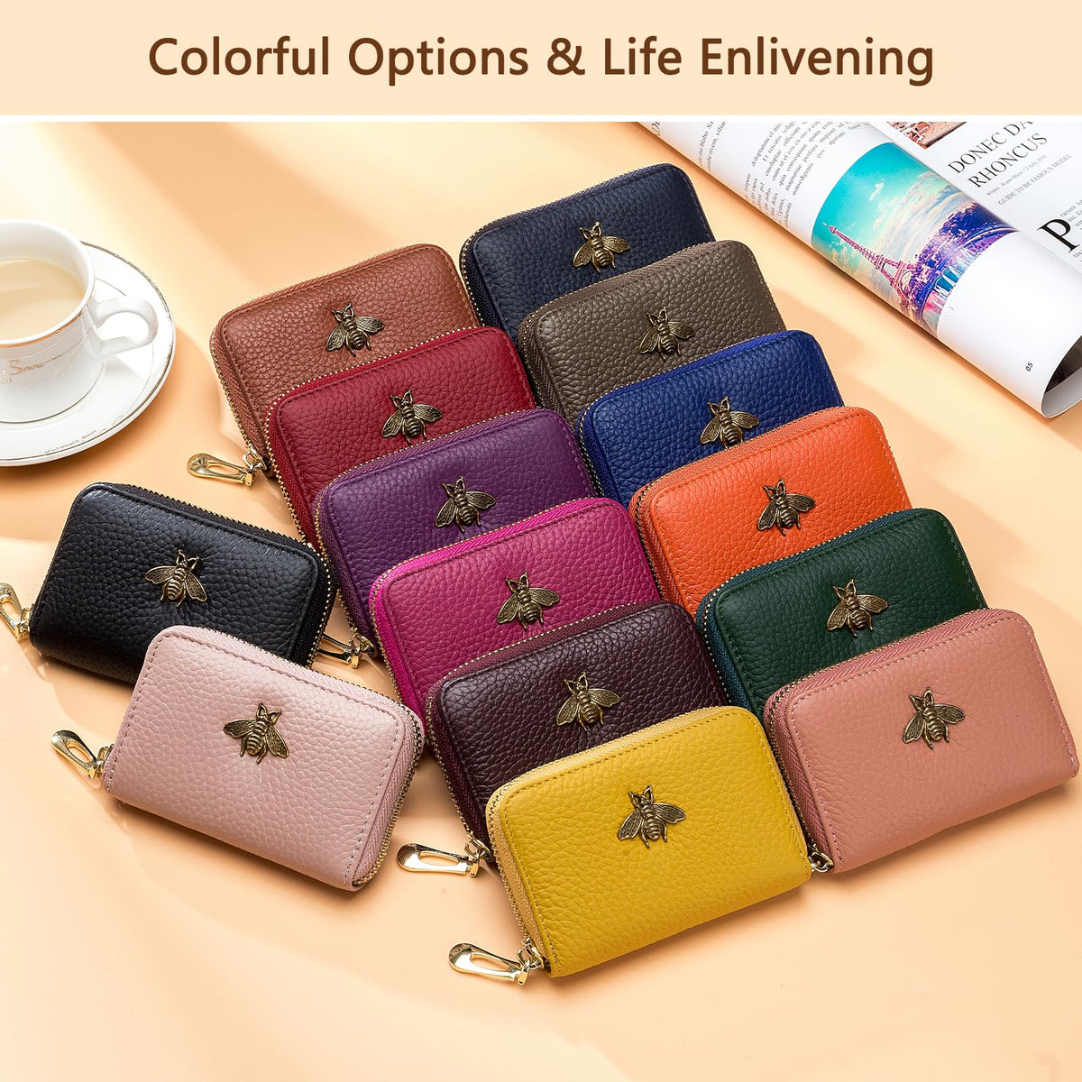 imeetu RFID Credit Card Holder, Small Leather Zipper Card Case Wallet for Women (Lite,Cobalt Blue)