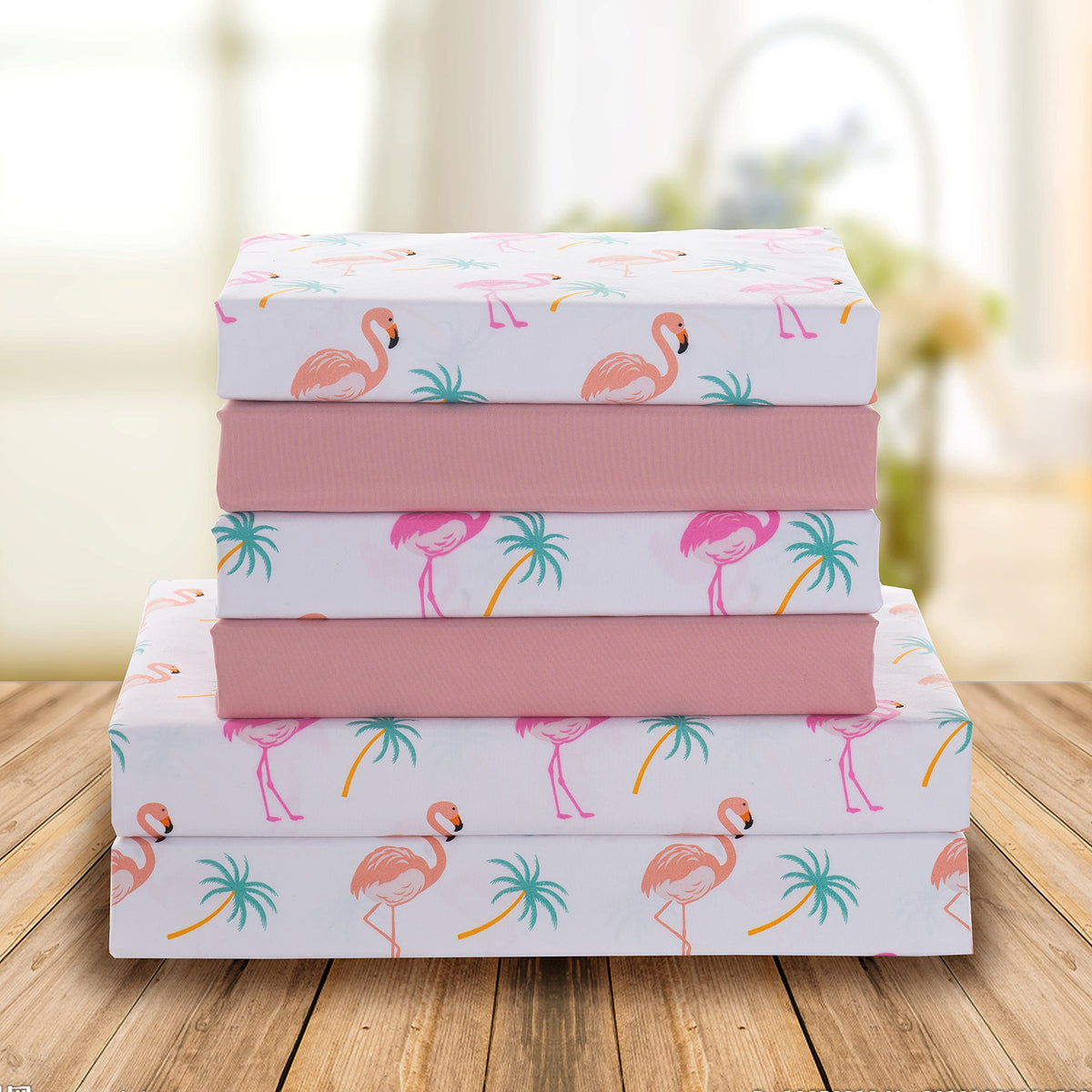 Elegant Comfort Ultra-Soft Double Brushed 6-Piece Microfiber Sheet Set Beautiful Tropical Patterns, and Vibrant Solid Colors, Luxury, All-Season Bed Sheet Set - Flamingo, Queen