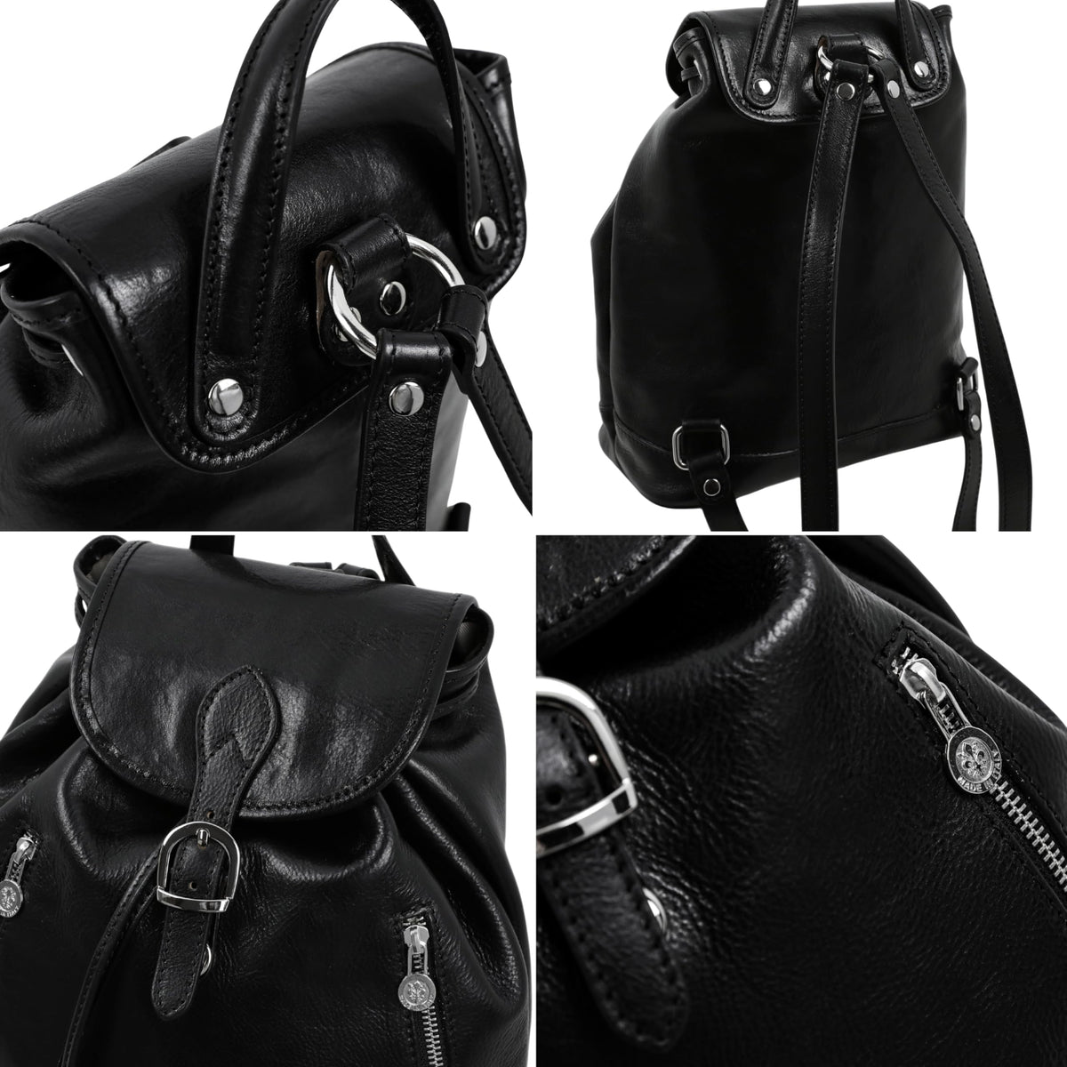 Time Resistance Ladies Leather Backpack - Small Business Casual Fashion Backpack for Women (Black)