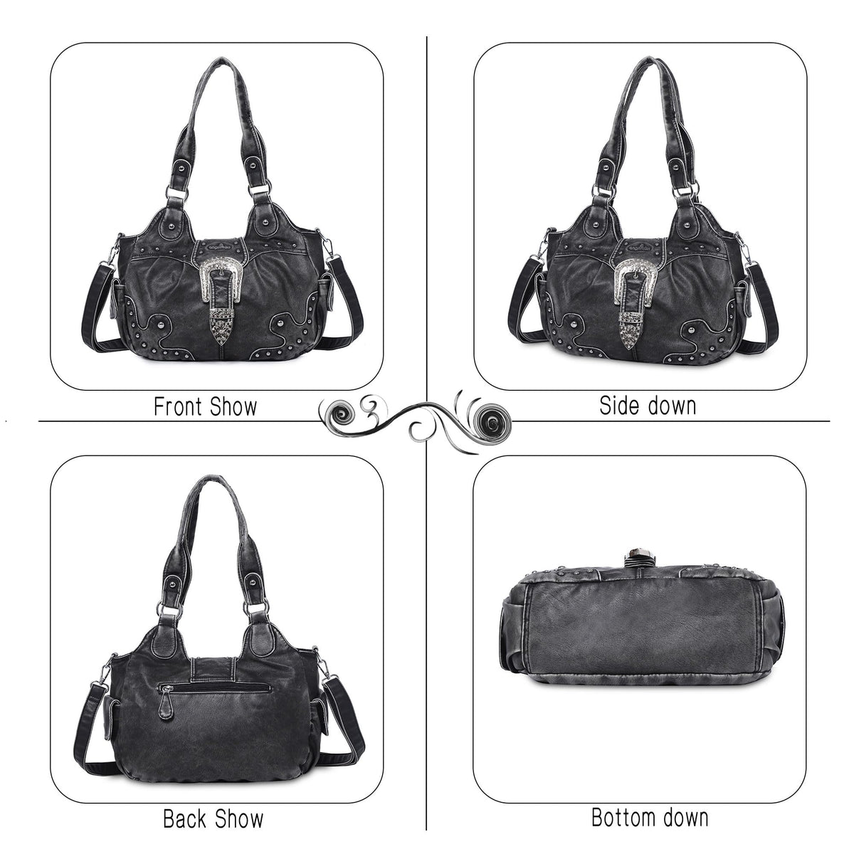 Angel Kiss Hobo Bags for Women Vegan Leather Purses and Handbags Ladies Chic Shoulder Bags Crossbody Purses with Metal Studs