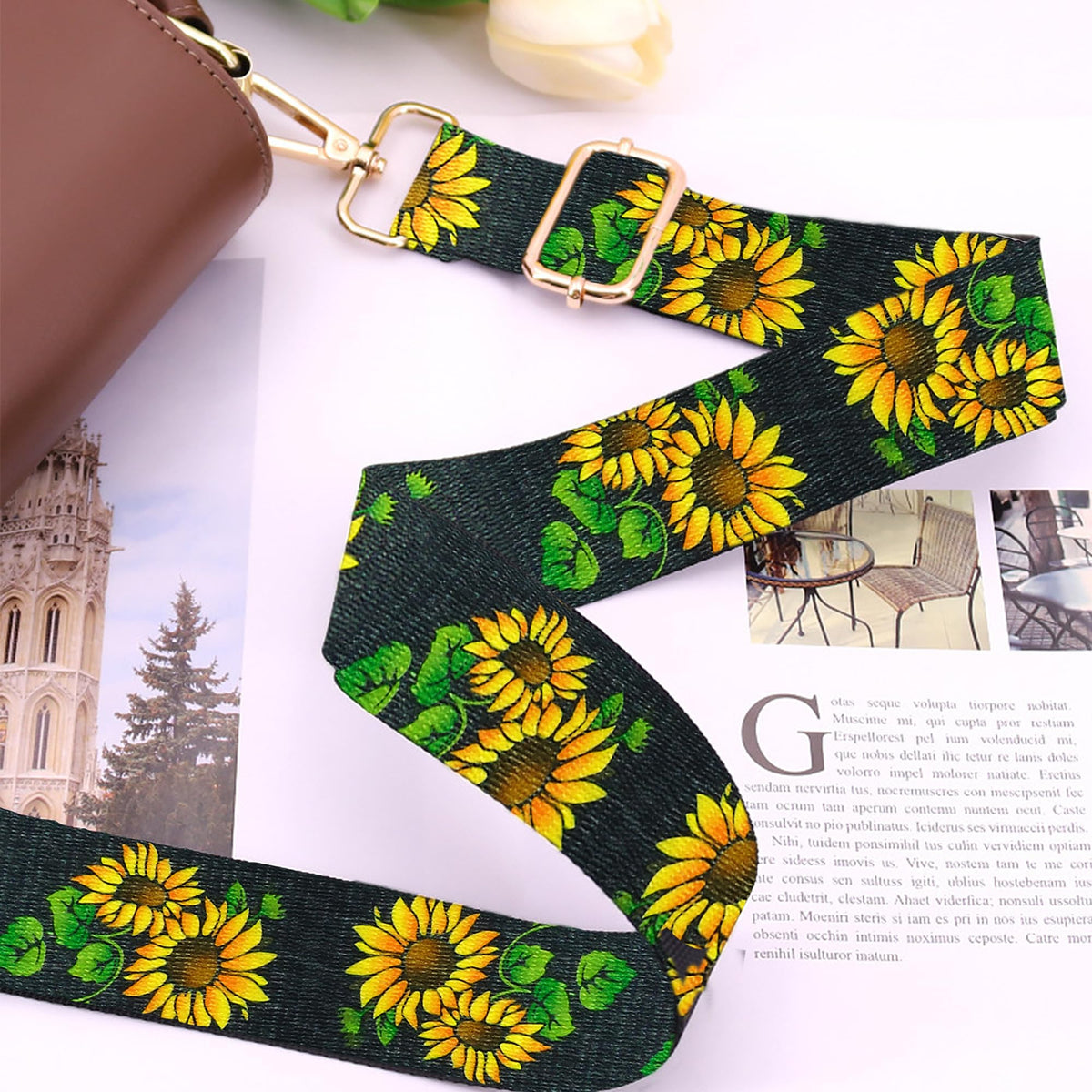 6 Pieces Purse Straps Replacement Crossbody Straps for Purses 1.5 Inches Purse Strap Purse Replacement Straps for Handbags Shoulder Strap (Flower Style)