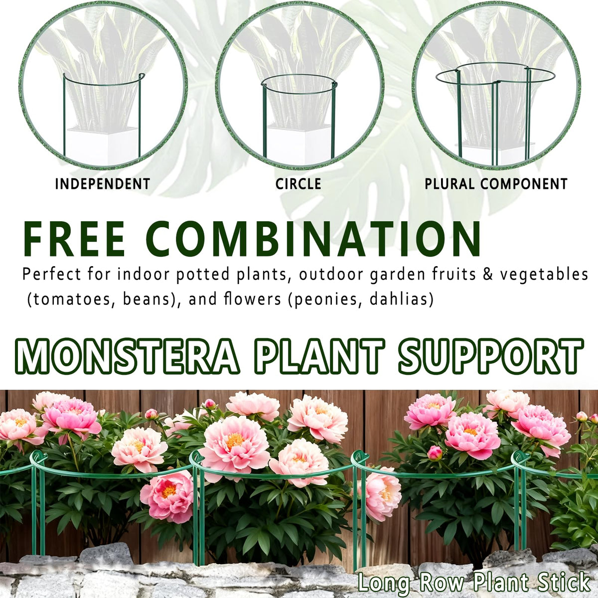 6 Pack Threaded Lock Metal Plant Support Stakes - 25" H Tall Peony Cage, Reusable Detachable Garden Ring for Hydrangea/Rose Bush/Potted Flowers, Indoor Outdoor Heavy Duty (10" W)