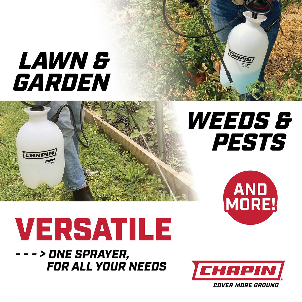 Chapin 20006 Pump Sprayer, 3‑Gallon, Lawn & Garden, Translucent Poly Tank, Funnel‑Top, SureSpray, Adjustable Cone Nozzle & 34" Hose for Fertilizer, Weed & Pest Application