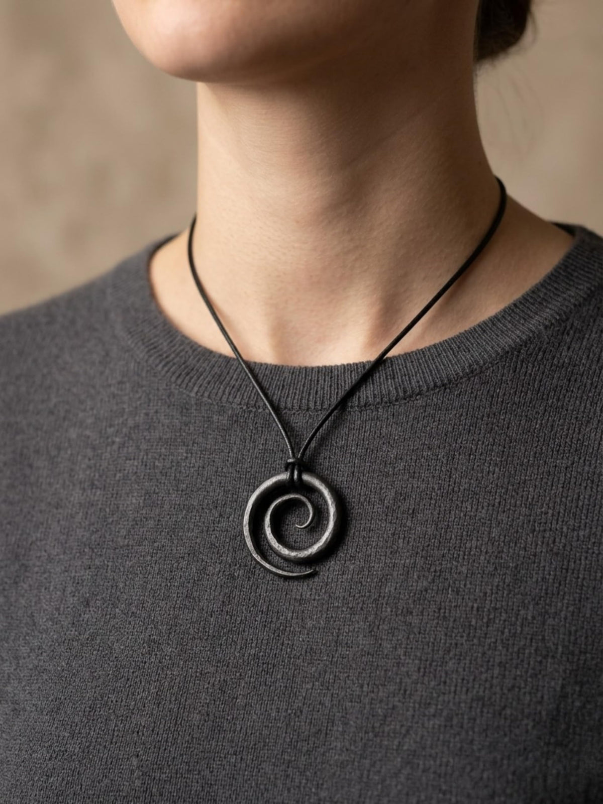 THEREALREYAZ Hand Forged Wrought Iron Celtic Spiral Necklace with Pure Leather Rope | Handmade Rustic Iron Pendant | Adjustable Cord | Unique Artisan Jewelry Gift for Men & Women