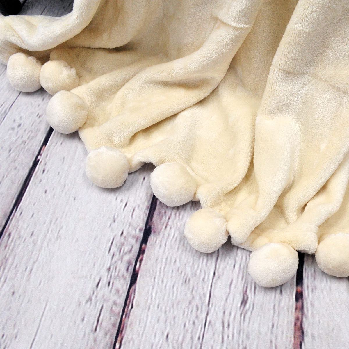 Home Soft Things Pompom Bed Couch Throw Blanket, 50'' x 60'', Antique White, Fuzzy Soft Comfy Warm Decorative Throw Blanket for Living Room Bedroom Suitable for All Seasons