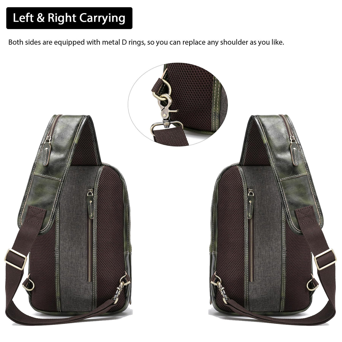 LANNSYNE Vegetable Tanned Leather Sling Bag For Men, Crossbody Chest Daypack fits 12.9" iPad