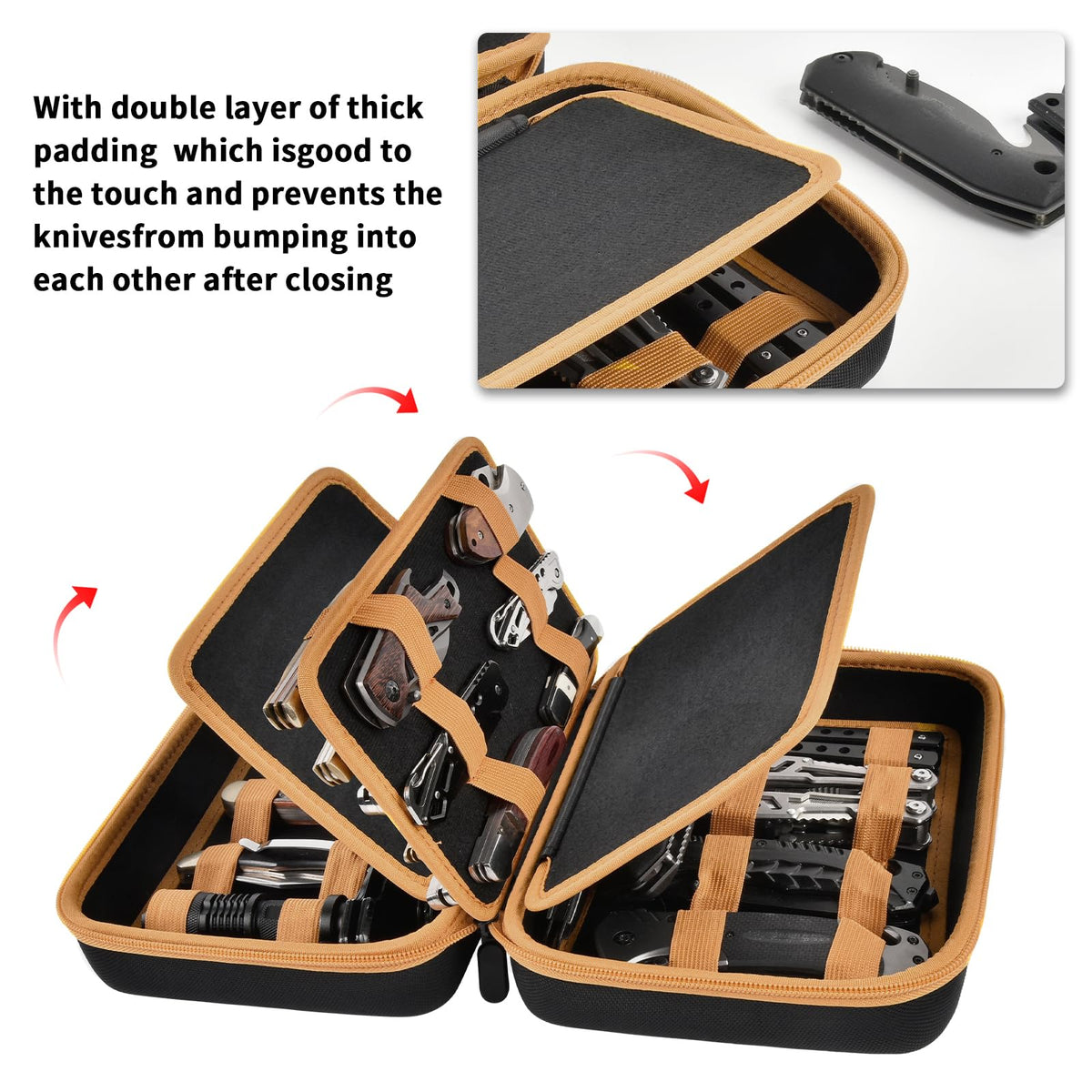 ANKHOH Knife Display Case for Butterfly Knives, 24+ Folding Knife Collection Storage Organizer Holder, Small Knives Protector Box for Tactical/Hunting/Edc/Survival (Brown)