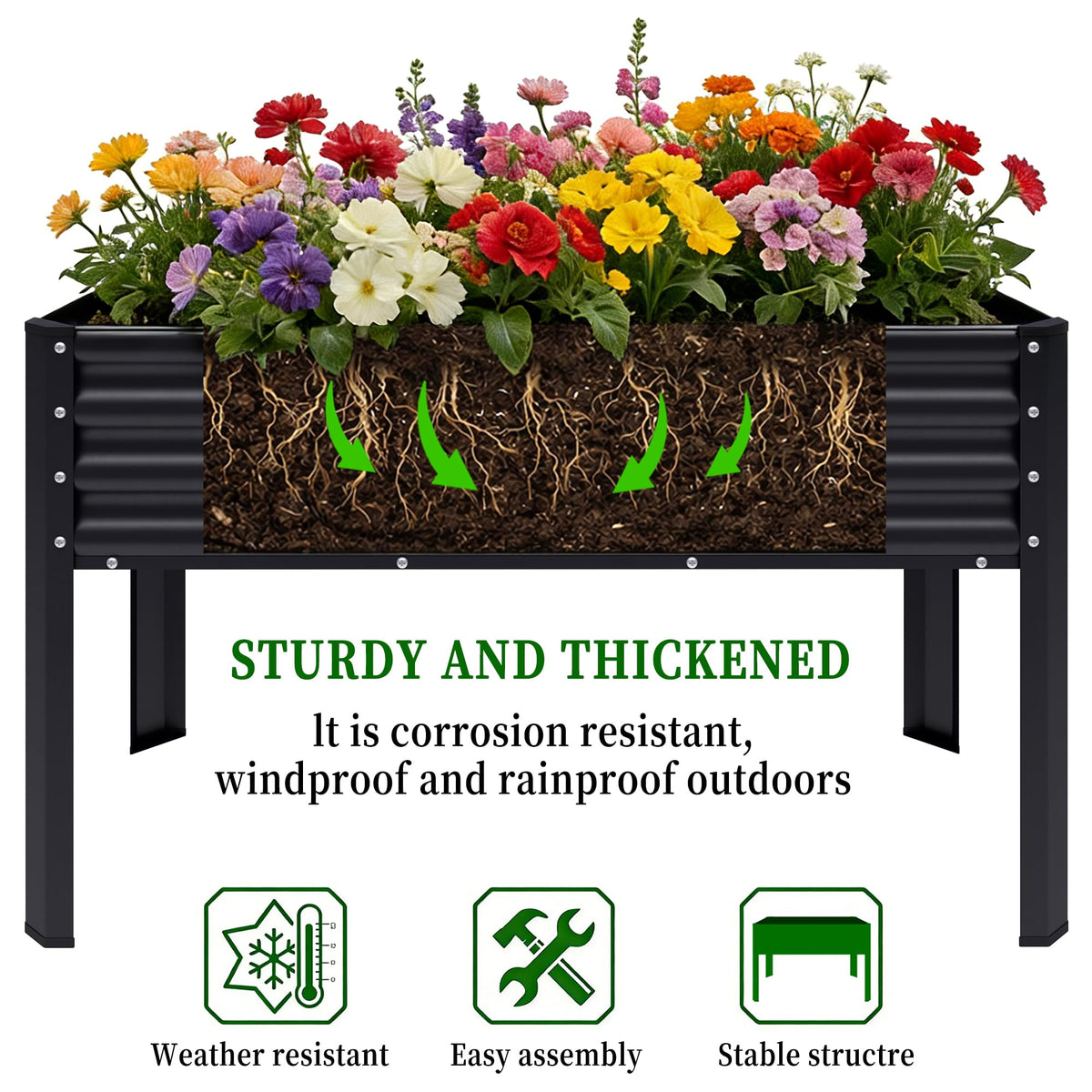 Chuangshuo Guard 2Pcs Galvanized Raised Garden Bed with Legs, 48×24×32in Large Metal Elevated Raised Planter Box with Drainage Holes for Backyard, Patio, Balcony, 400lb Capacity,Black