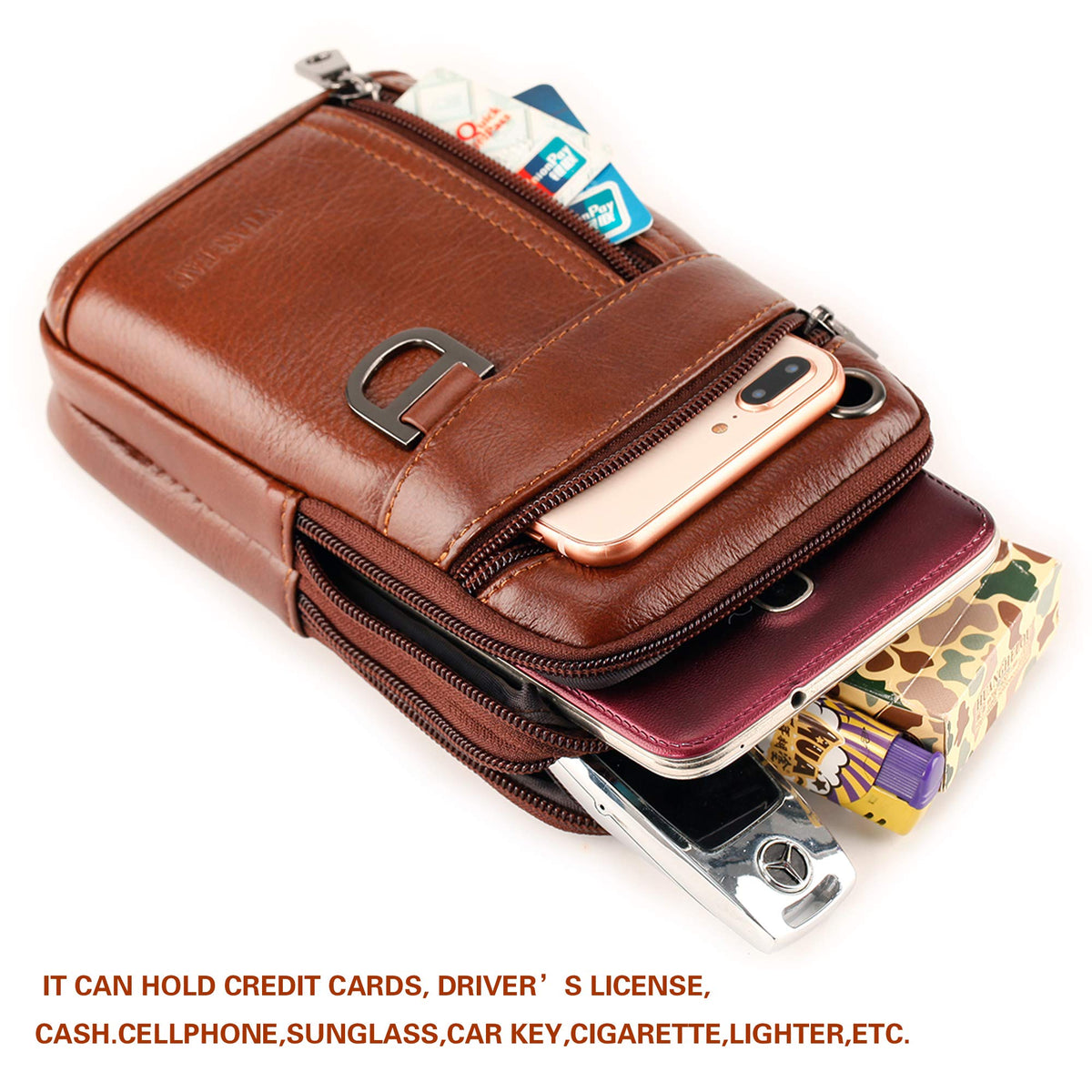 Leather Cell Phone Wallet Shoulder Holster,Hip Bum Pack Pouch Belt Pouch Bolso para Hombre Crossbody Bag for Men with Card Slots Compatible with iPhone (Brown)