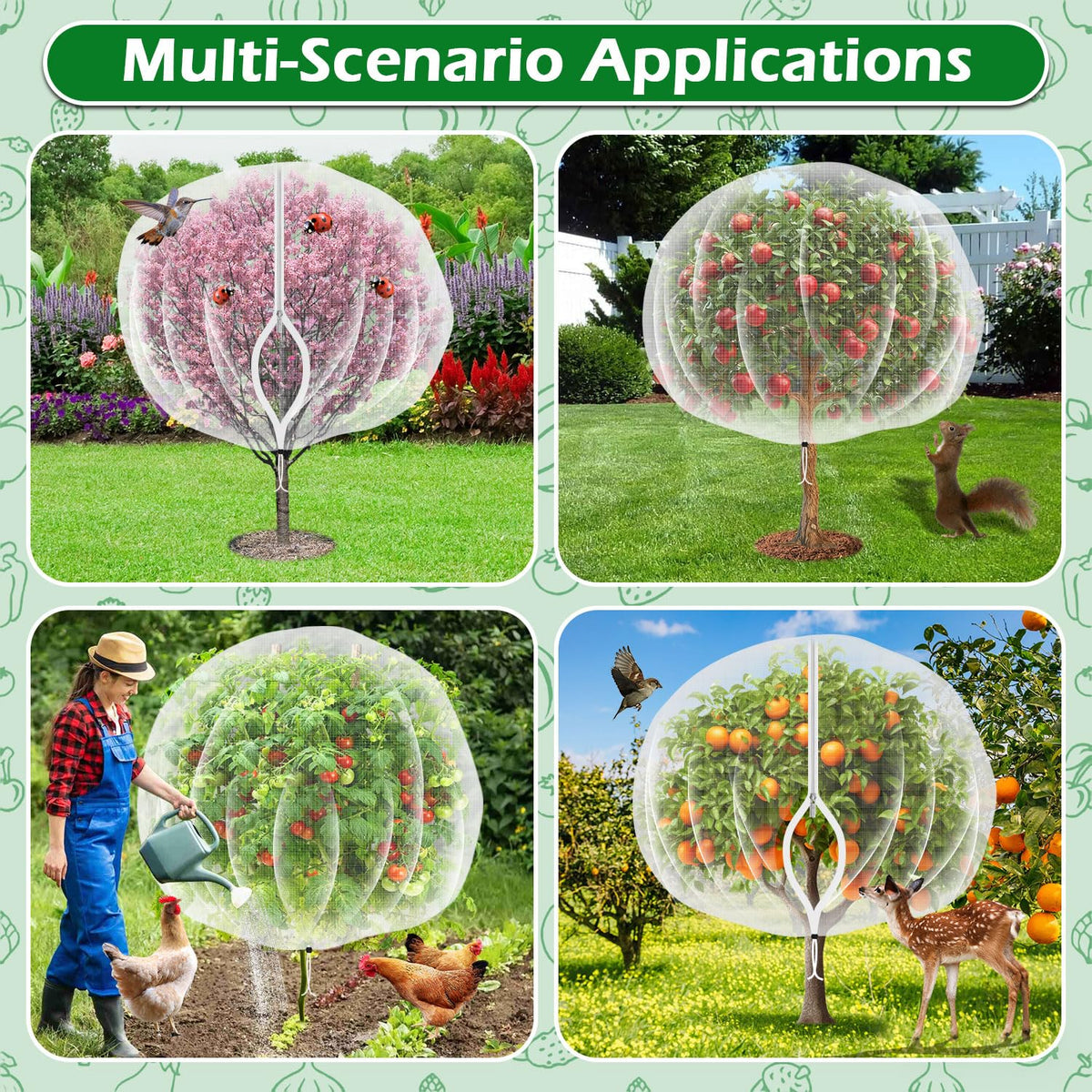 4'x6' Fruit Tree Netting Cover with Zipper and Drawstring, Ultra-Fine Mesh Garden Plant Insect Pest Net Barrier Protection Covers to Prevent Squirrel Bird Deer Cicadas Bag for Blueberry Tomato-1Pcs