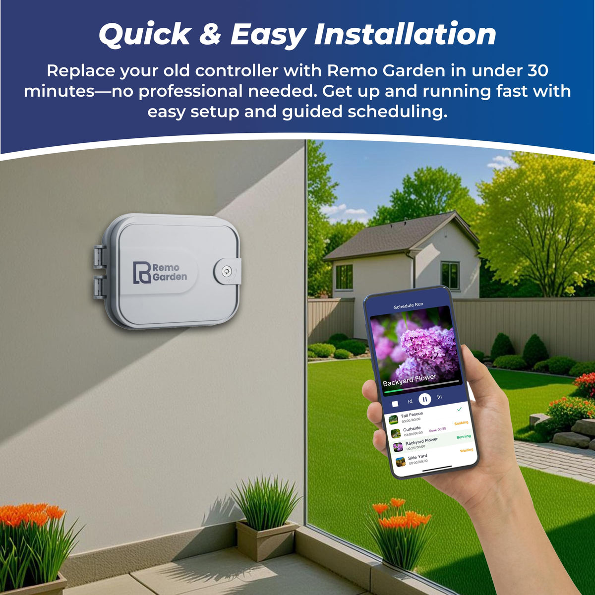 Remo Garden Smart Sprinkler Controller, 6 Zones Wi-Fi Irrigation System, Hyper-Local Weather Intelligence, Automatic Rain Skip, Compatible with Alexa