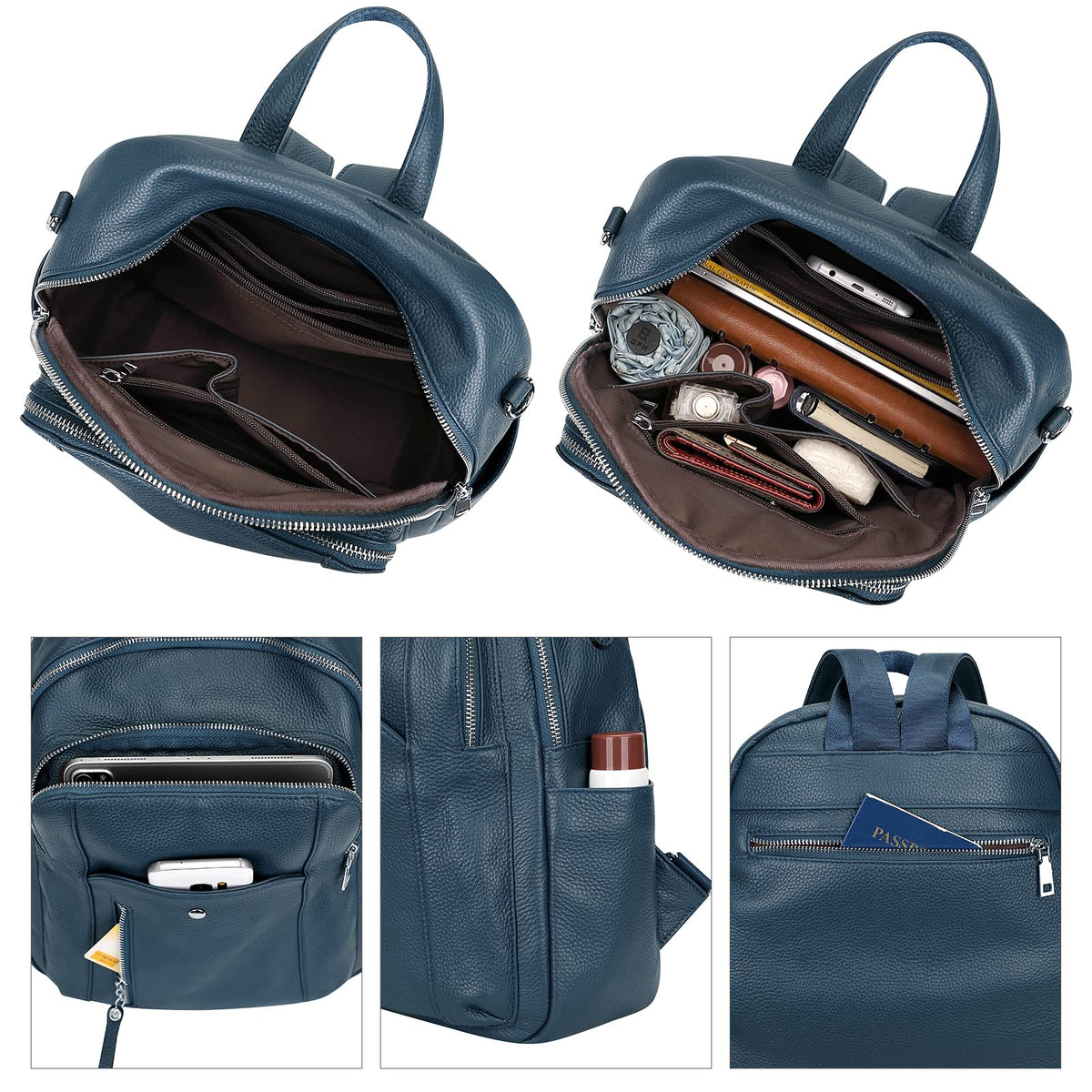 ALTOSY Fashion Genuine Leather Backpack Purse for Women Shoulder Bag Casual Daypack Medium(S9 Indigo Blue)
