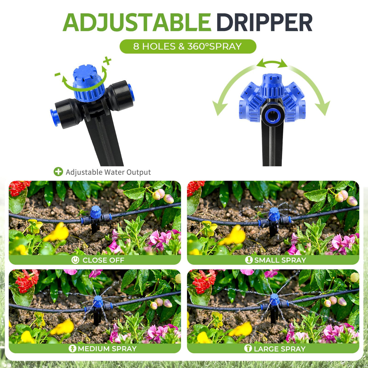 HIRALIY 40ft Push-to-Connect Drip Irrigation Kit, Adjustable Plant Watering System, for Garden Raised Bed Saving Water Automatic Irrigation Equipment with Drip Emitters, Tubing, Connectors