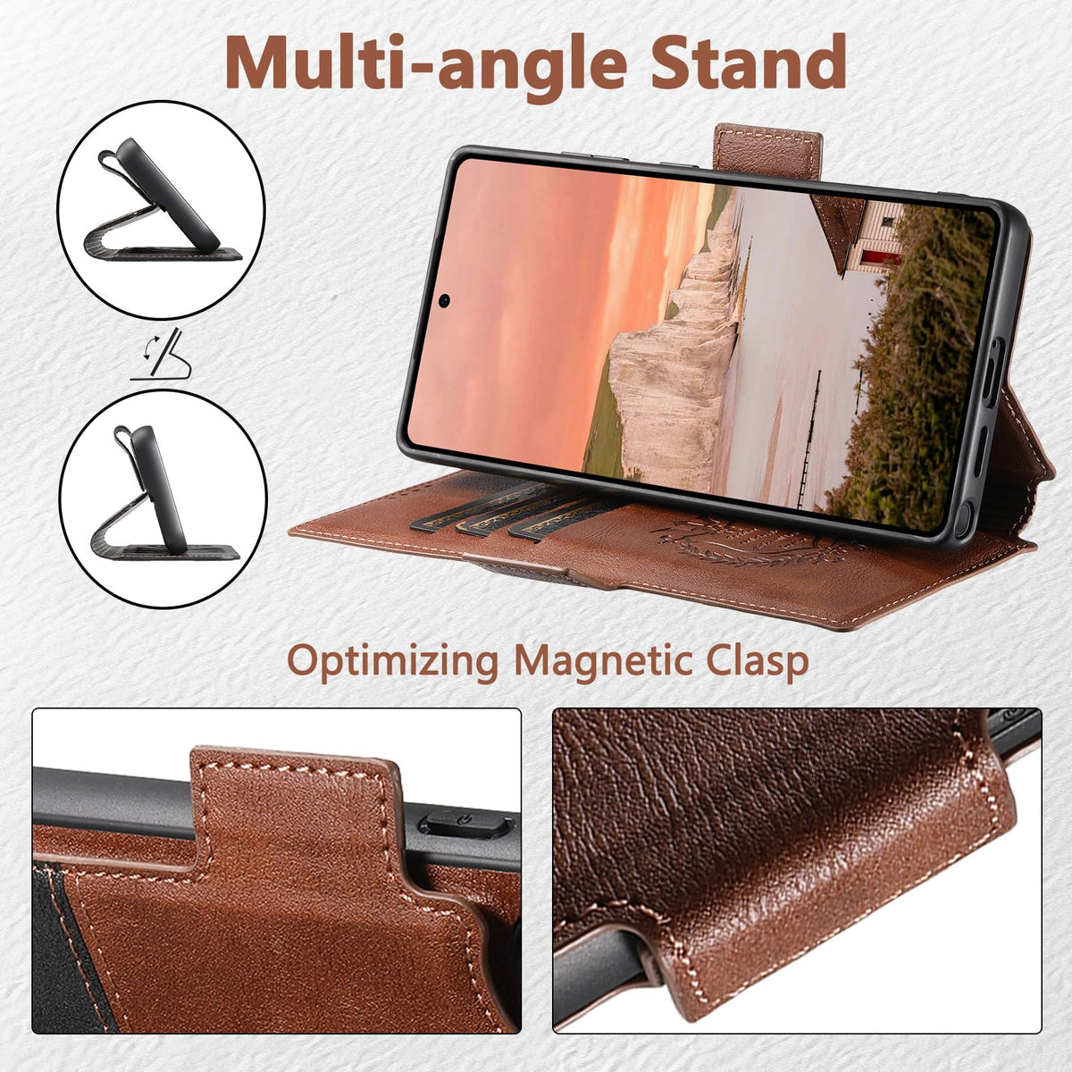 SINIANL for Samsung Galaxy S26 Ultra Leather Wallet Case Compatible with MagSafe Wireless Charging, Detachable Leather Cover with Card Slots Holder, Kickstand, Magnetic for Galaxy S26 Ultra Brown