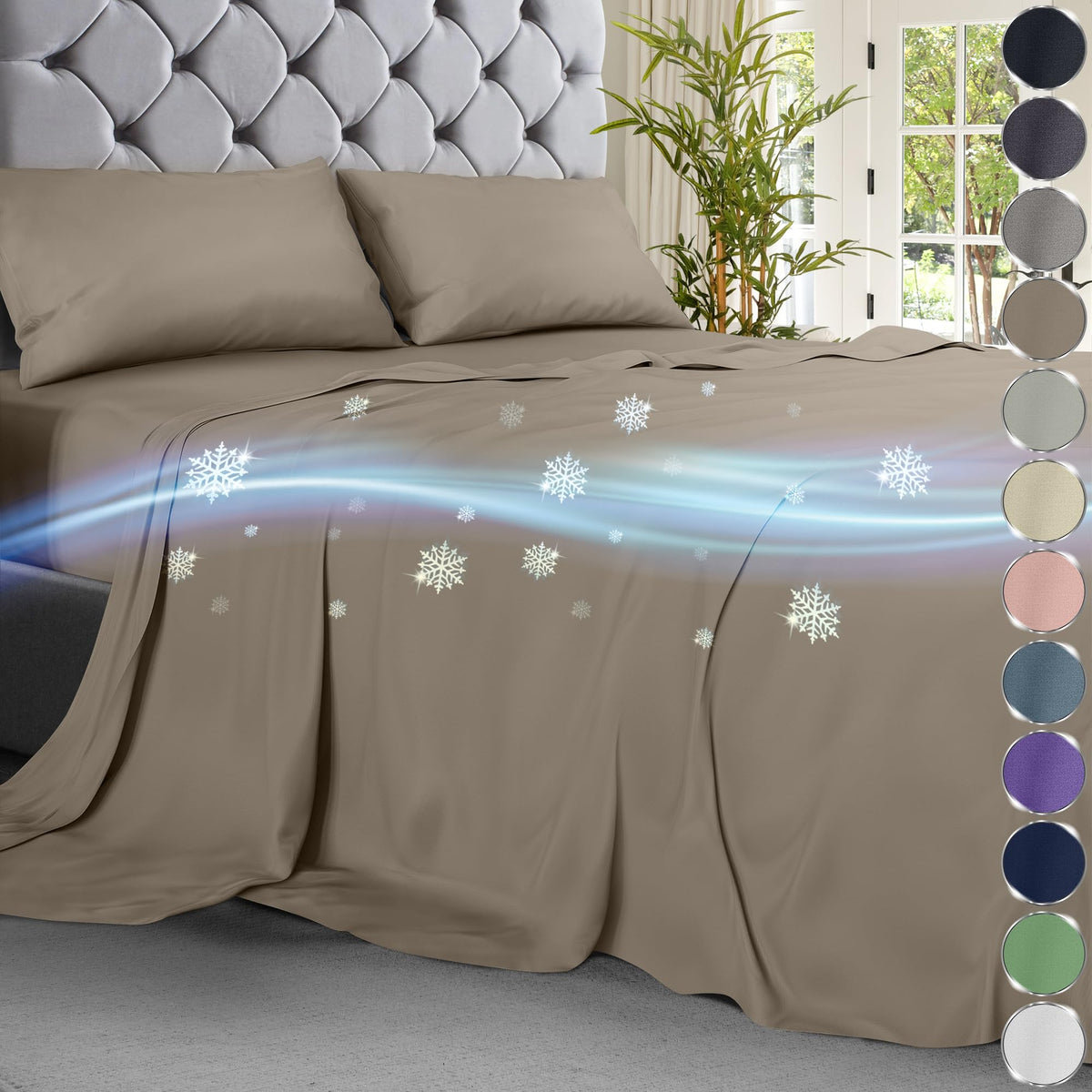 DECOLURE Cooling Sheets Full Set 4pcs - Luxurious & Ultra-Soft Full Size Cooling Sheets for Hot Sleepers - Comfortable Bamboo Viscose Microfiber Full Cooling Bed Sheets w/Deep Pockets (Beige)