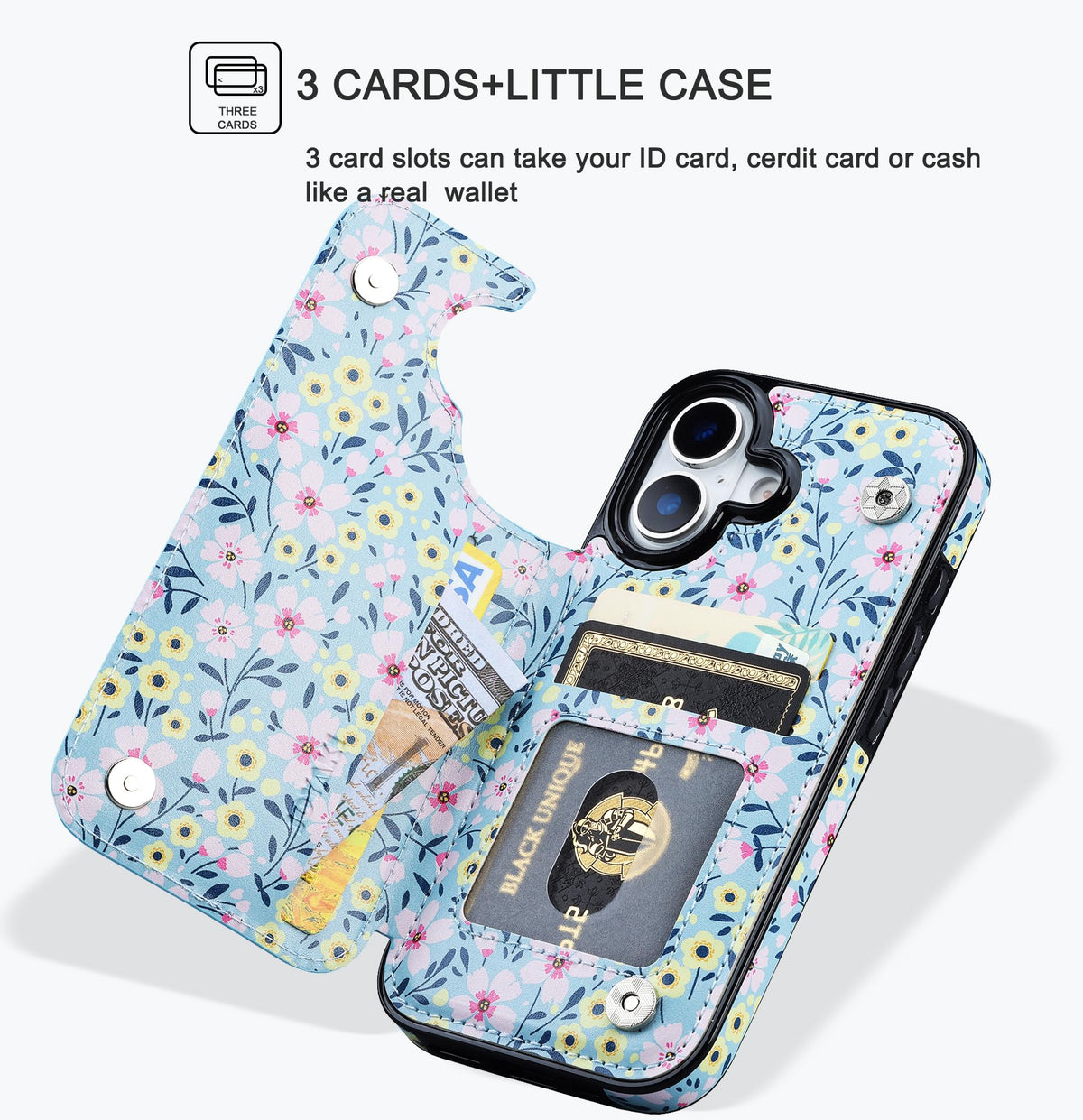 JOYAKI Compatible with iPhone 17 Wallet Case with Card Holder, Flip PU Leather Kickstand Case with Screen Protecor, Double Magnetic Clasp with Screen Protector Cover 6.3" -Sunny Day Bloom