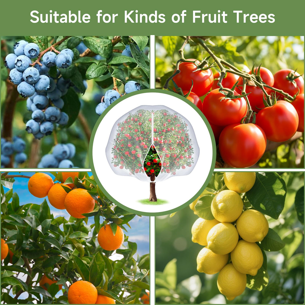 TMFsode 2 Pcs Fruit Tree Netting with Zipper and Drawstring for Garden, 6Ft x 6Ft Blueberry Bush Netting, Protective Garden Mesh Cover for Tomatoes, Fruit Tree, Flowers, Vegetables