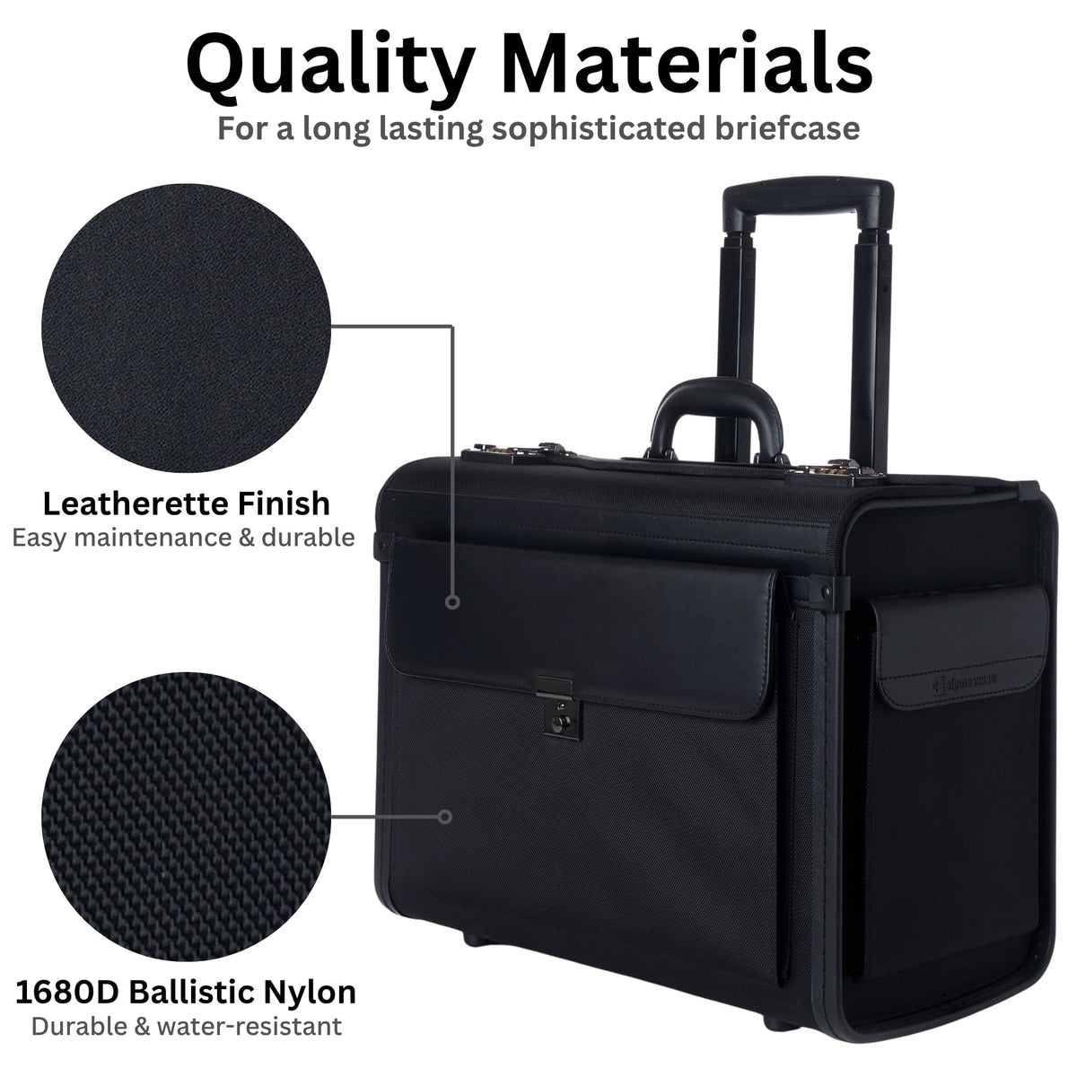 Alpine Swiss Rolling 17" Laptop Briefcase on Wheels Attache Lawyers Case Legal Size Black