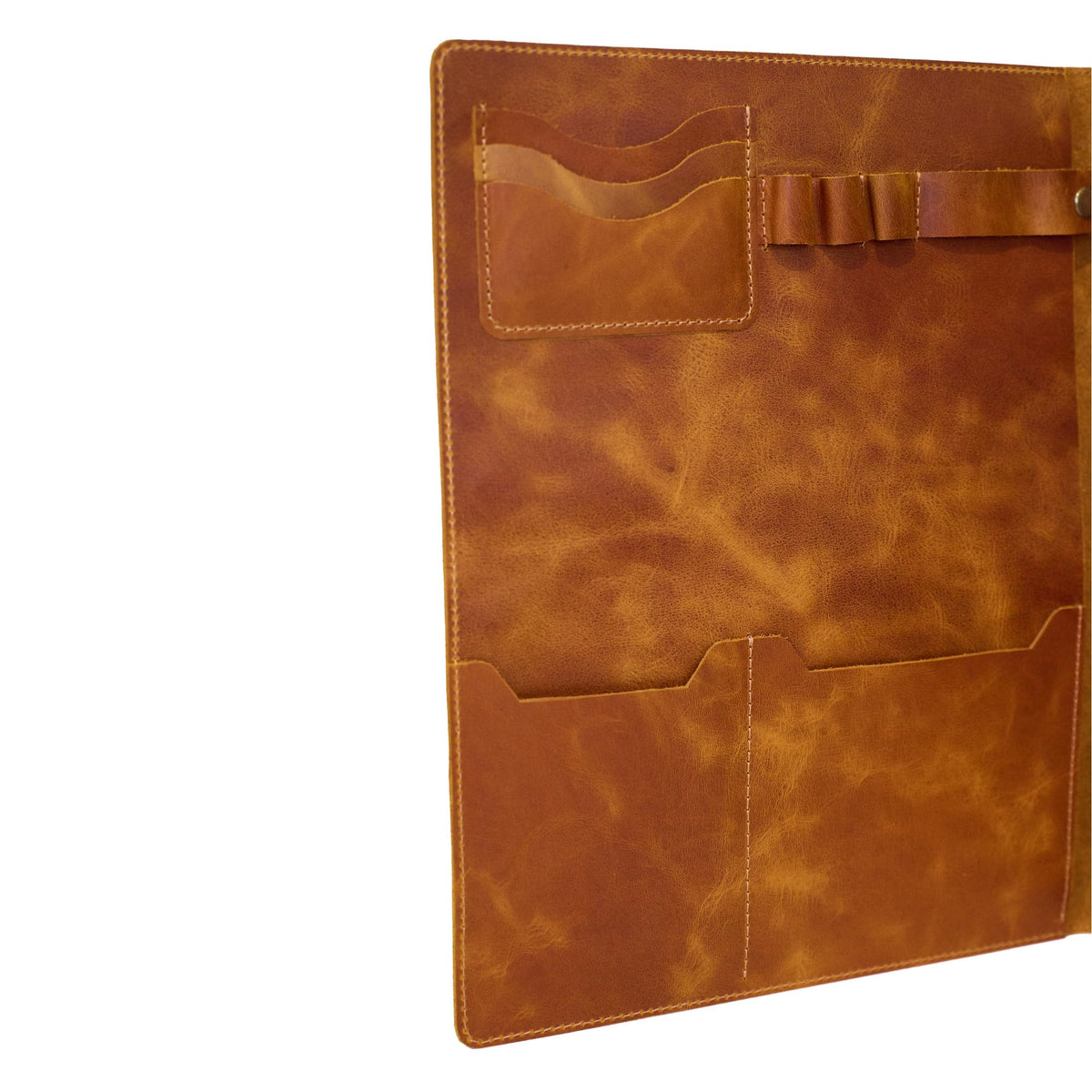 Leather Portfolio Folder - Genuine Leather Document Organizer with Multiple Pockets and Pen Holder – Business Padfolio for A4 Letter Size Papers, Professional Resume or Meeting Use (Whiskey)