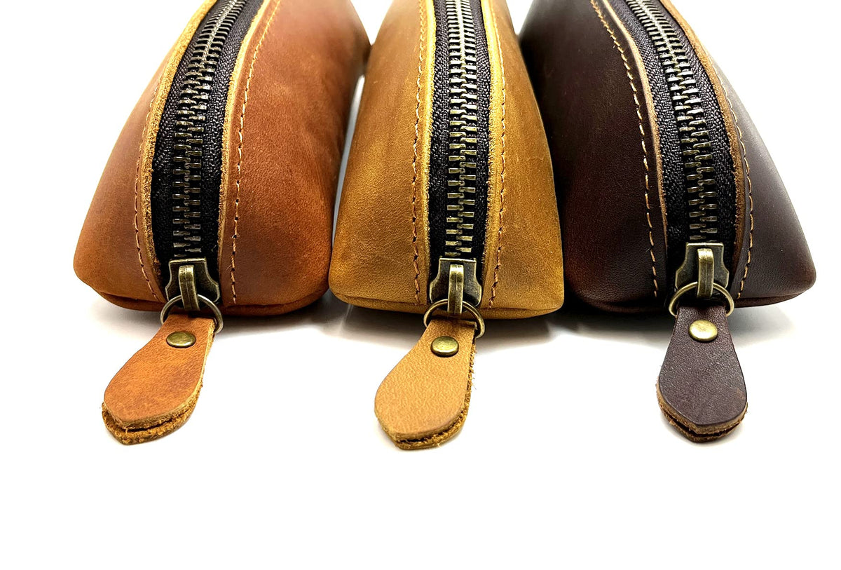 Craoopii Leather Pen Case Pencil Bag Pouch With Zipper Pen Holders Handmade Genuine Leather For Men Women Businessmen And Artists Home Work Office (Brown)