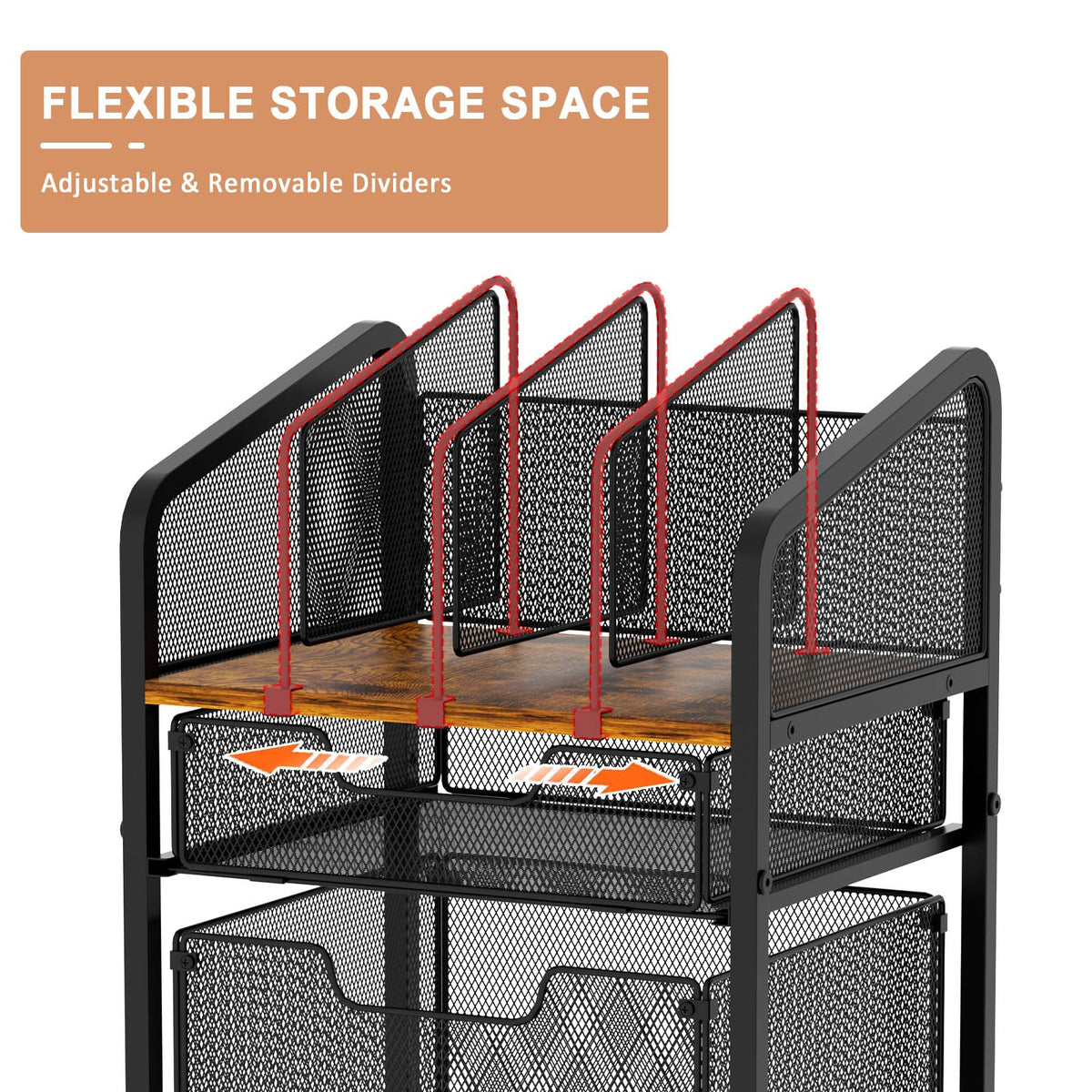 Tiaoheka Rolling File Cabinet with Adjustable Dividers, Mobile Filing Cabinet with 2 Storage Drawers on Lockable Wheels, Hanging File Organizer Beside Under Desk for Office, Home（Patent Pending）