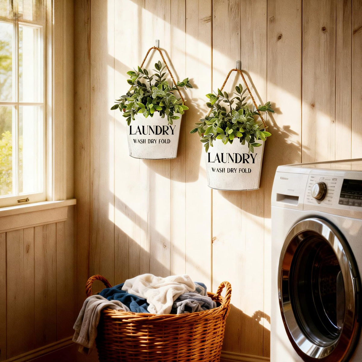 Lukpanda Laundry Room Decor - 2 Pcs Rustic Farmhouse Wall-Mounted Planters, Decorative Flower Pots for Laundry Room Walls, 6.2x5.5x4.3 Inches | Greenery Not Included