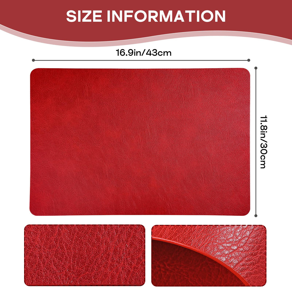 APLKER Faux Leather Placemats Set of 6, Washable Place Mats, Vinyl Placemats Wipeable Waterproof Oil-Proof Heat Resistant PU Table Mats for Dining, Kitchen, Hotel(Red)