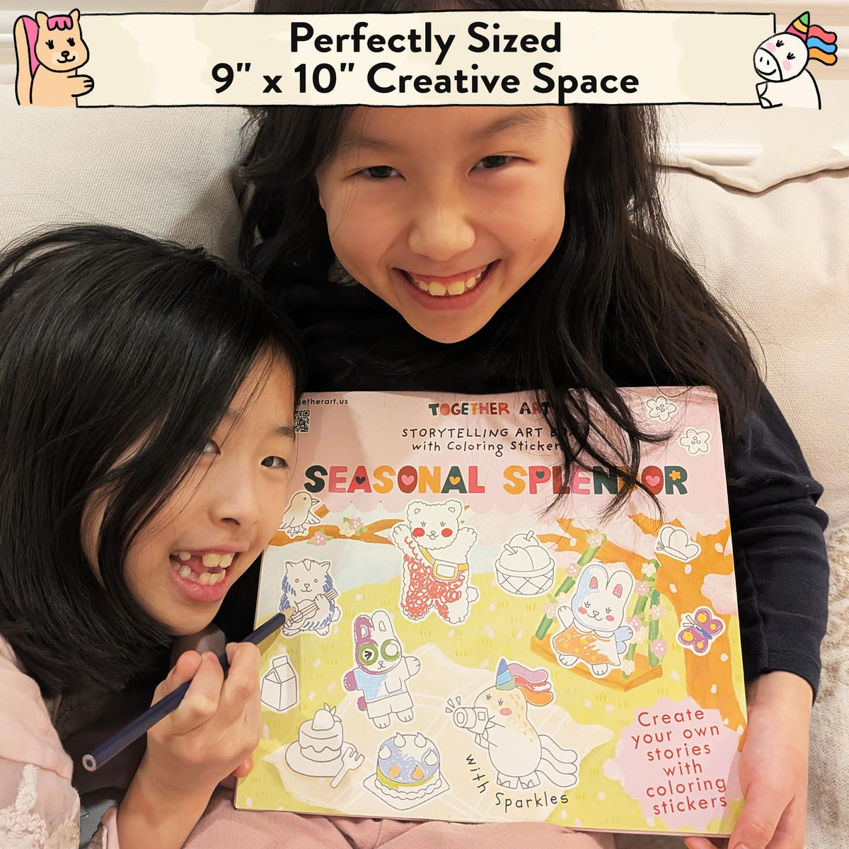 Together Art Seasonal Splendor: Color Your Own Stickers Storytelling Kit - 4 Seasons in 1 DIY Craft for Kids Ages 3+ (Camping, Beach, Christmas) - Road Trip Travel Activities & Homeschool Art Supplies