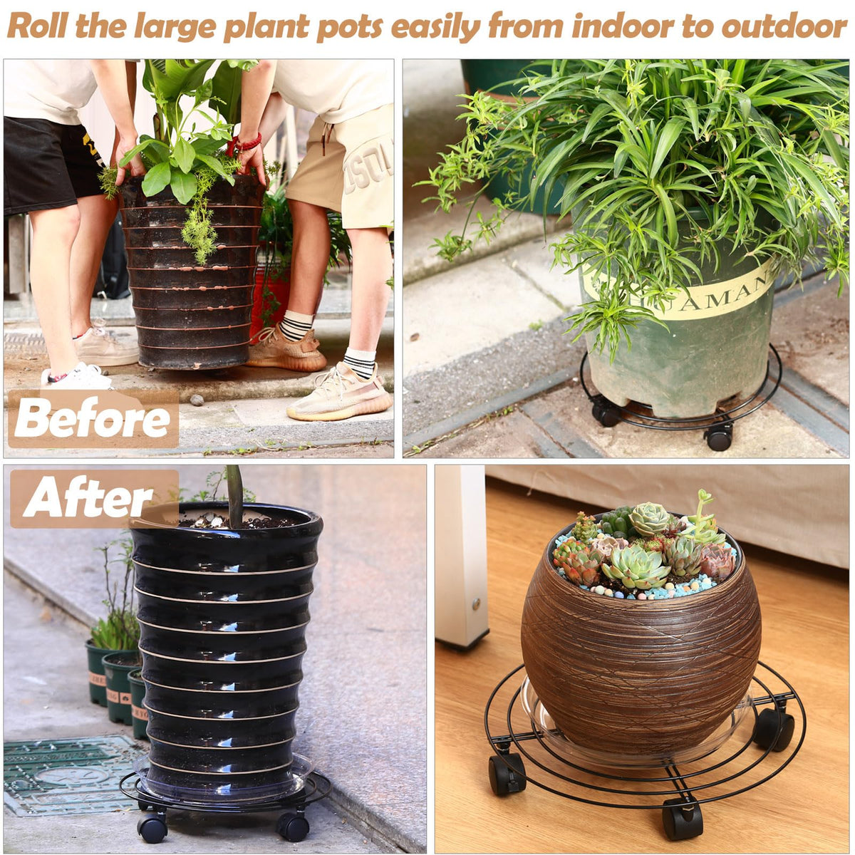 5 Packs Metal Plant Caddy 11.8" Plant Dolly with Wheels Heavy-duty Wrought Iron Rolling Plant Stand with Casters Indoor and Outdoor Plant Pot Movers Planter Rollers Coaster, Brown