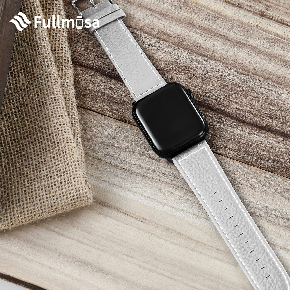 Fullmosa Compatible with Apple Watch Band Leather 49mm 46mm 45mm 44mm 42mm 41mm 40mm 38mm for iWatch Series 11/10/9/8/7/6/5/4/3/2/1, Ultra3/2/1, SE3/2/1, White + silver buckle