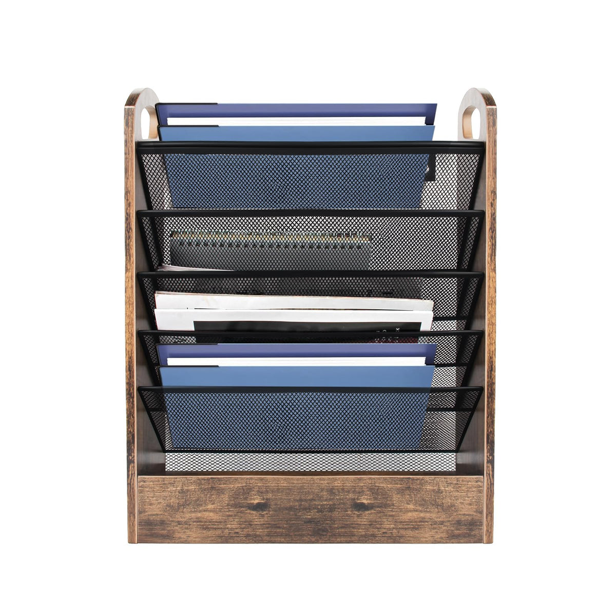 EHWINE Wall File Organizer, 6 Tier Hanging Wall File Organizer with Bottom Tray, Mail Organizer Wall Mount, Wooden Desk Organizer for Office or Home