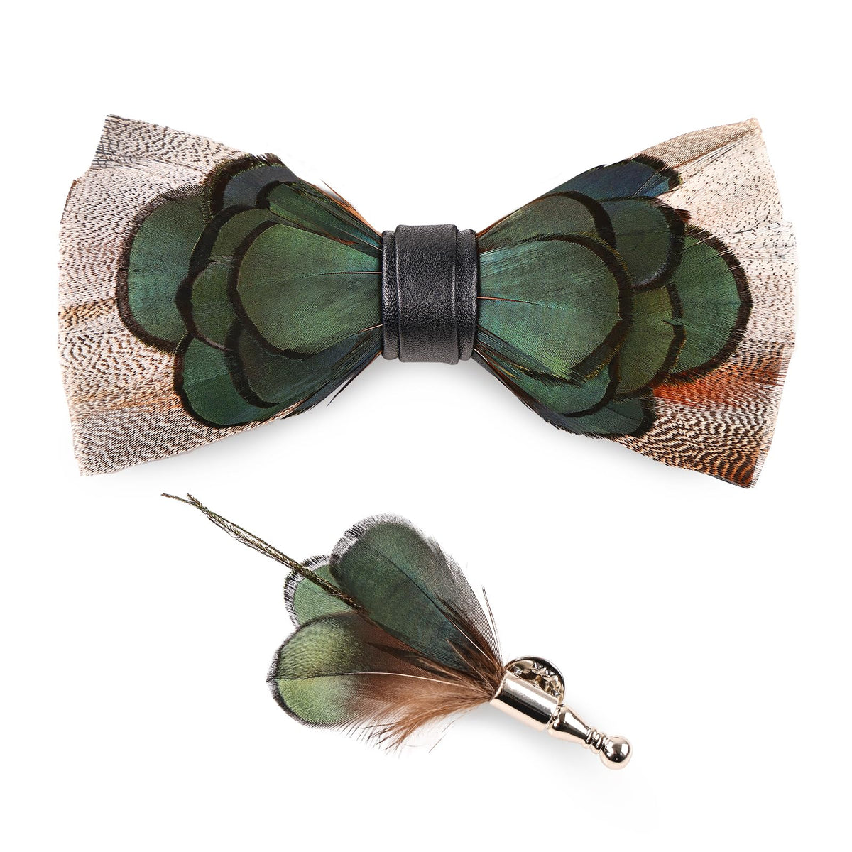 Naplings Handcrafted Feathers Bow ties and Brooches for Men Are Perfect for Weddings, Prom，Formal Partyand Refined Occasions (KQLP)