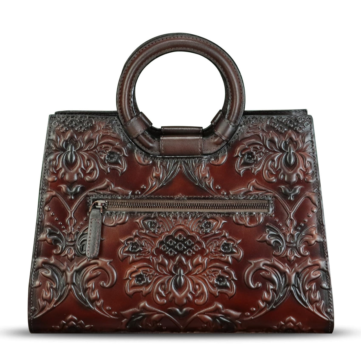 Genuine Leather Purses and Handbags for Women Vintage Embossed Leather Crossbody Shoulder Bag Satchel Top Handle Bags (Coffee)