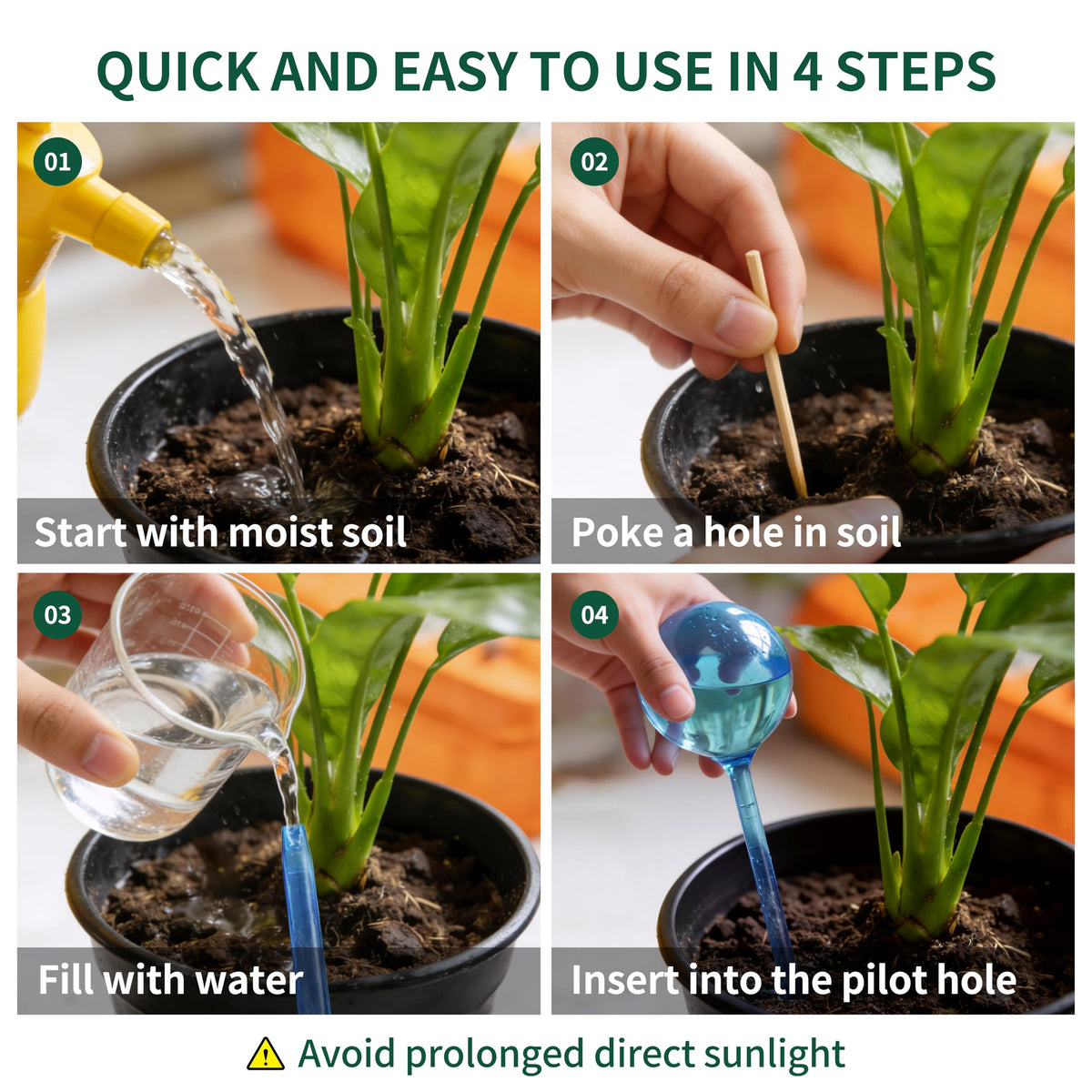 Soilagua 12-Pack Plastic Plant Watering Globes, Premium PVC Shatter-Resistant Plant Waterer, Self Watering Planter Insert with Tapered Opening, Automatic Watering Spikes for Daily & Vacation