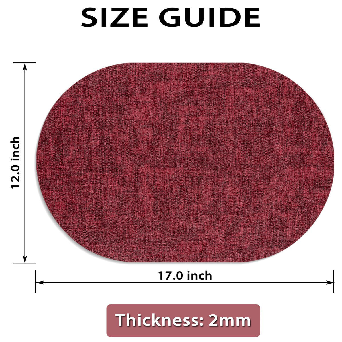 BARTHKIT Placemats for Dining Table Set of 6 Non-Slip, Heat Resistant Oval Leather Placemat Double Layer, Waterproof Table Mats Easy to Clean for Kitchen Dining Room Coffee Office Table, Wine Red