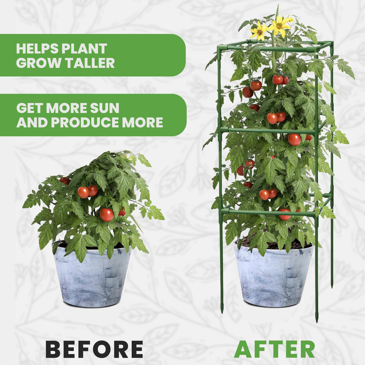 Square Tomato Cage - Large Trellis Stakes and Plant Support Structures for Vegetables and Climbing Plants - Tall Tomato Cages for Garden, Pots, Raised Garden Bed Outdoor Supplies (3 Pack - Up to 41")