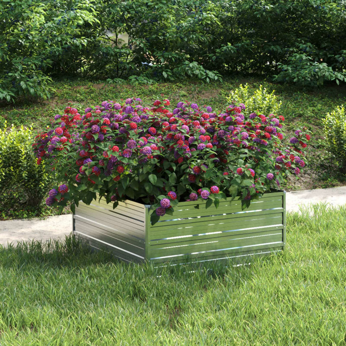 Homgoday Raised Bed Metal Garden Raised Bed Planter Flower Box Plant Bed Vegetable Bed Cold Frame Raised Bed for Garden Balcony 100 x 100 x 45 cm Galvanised Steel Silver