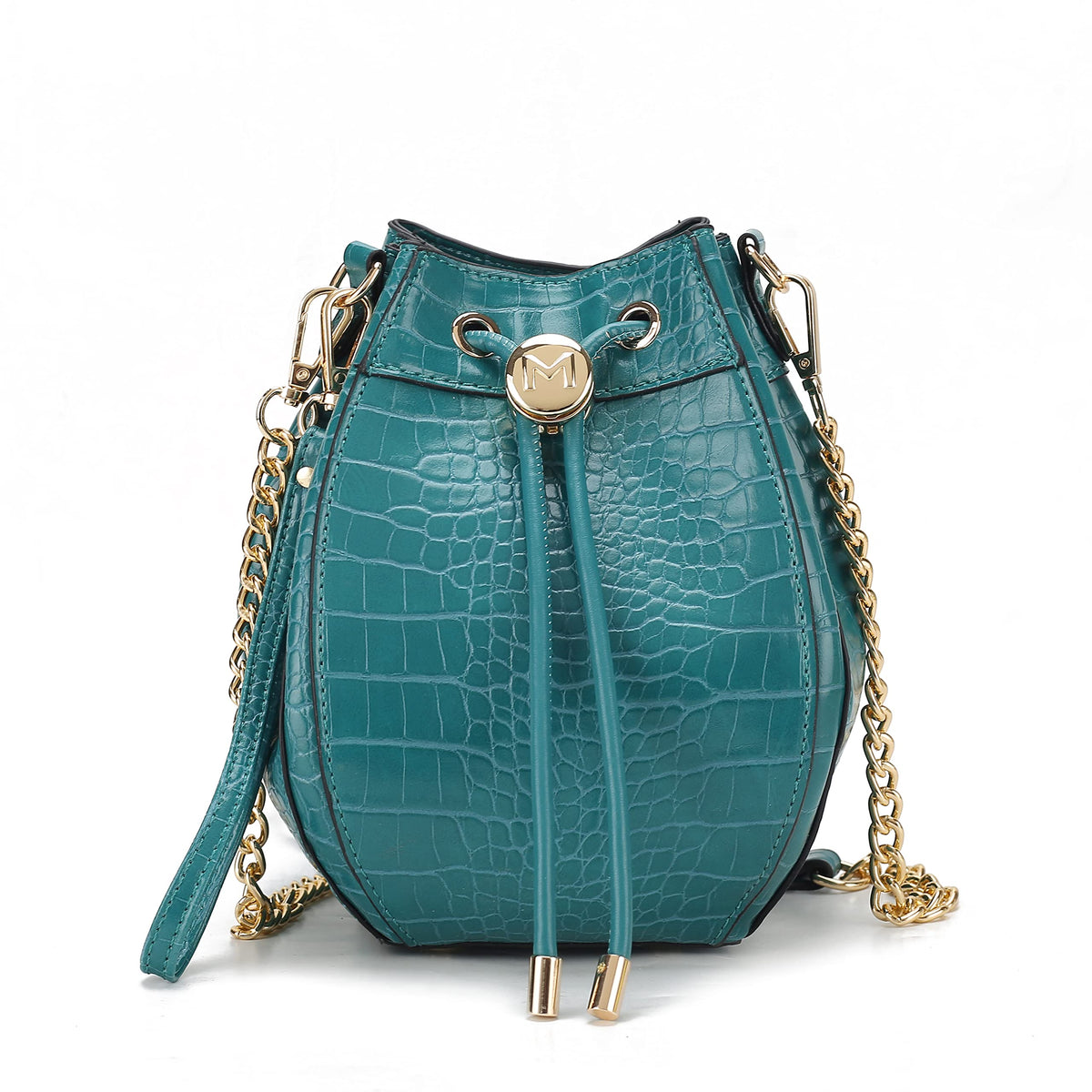 MKF Collection Women's Shoulder Bag, Croco Vegan Leather Crossbody Bag Drawstring Handbag Purse by Mia K