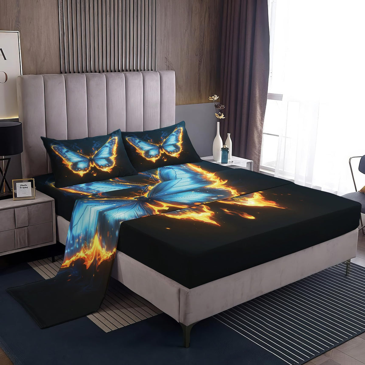 Rejkxyw King Size Sheets Set Fantasy Butterfly - Cartoon Butterflies Bed Sheets - Boys Girls Sheet Set - 12 Inch Deep Pocket - Ultra Soft Winkle Free Microfiber Bedding Sheets & Pillowcases 4 Piece