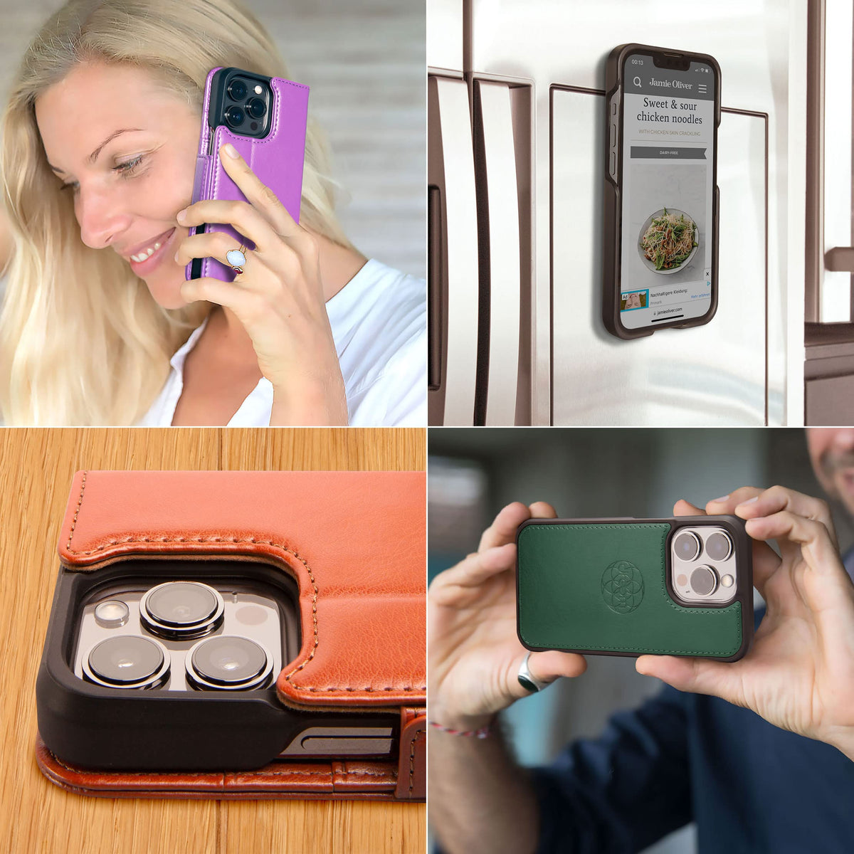 Dreem Wallet Case for iPhone 15 Pro, Revolutionary Vert/Hor Phone Stand, Magnetic Detachable Vegan Leather Flip Cover RFID Blocking Card Holder, MagSafe-Fit, Gift Box [Fibonacci: Caramel]