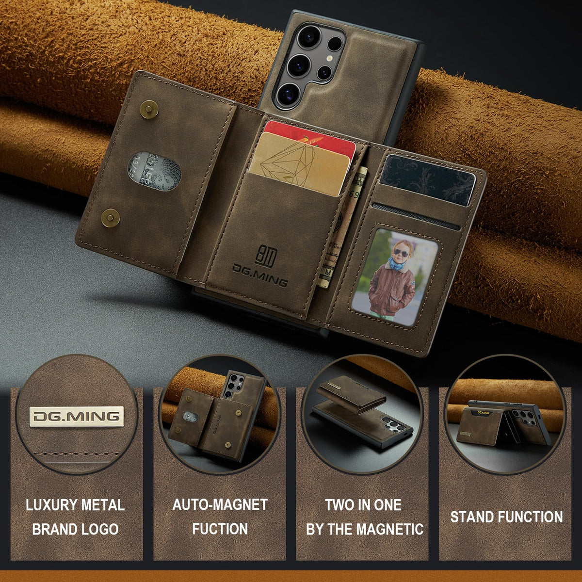 SZHAIYU 2 in 1 Detachable Leather Phone Cases for Samsung Galaxy S24 Ultra 5G Case Wallet with Card Holder Men 6.8'' (Coffee, S24 Ultra)