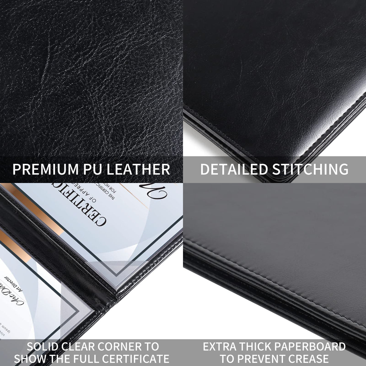Diploma Cover 8.5 x 11 Certificate Holders for Letter-Sized Award Padded Menu Cover - Black Leather