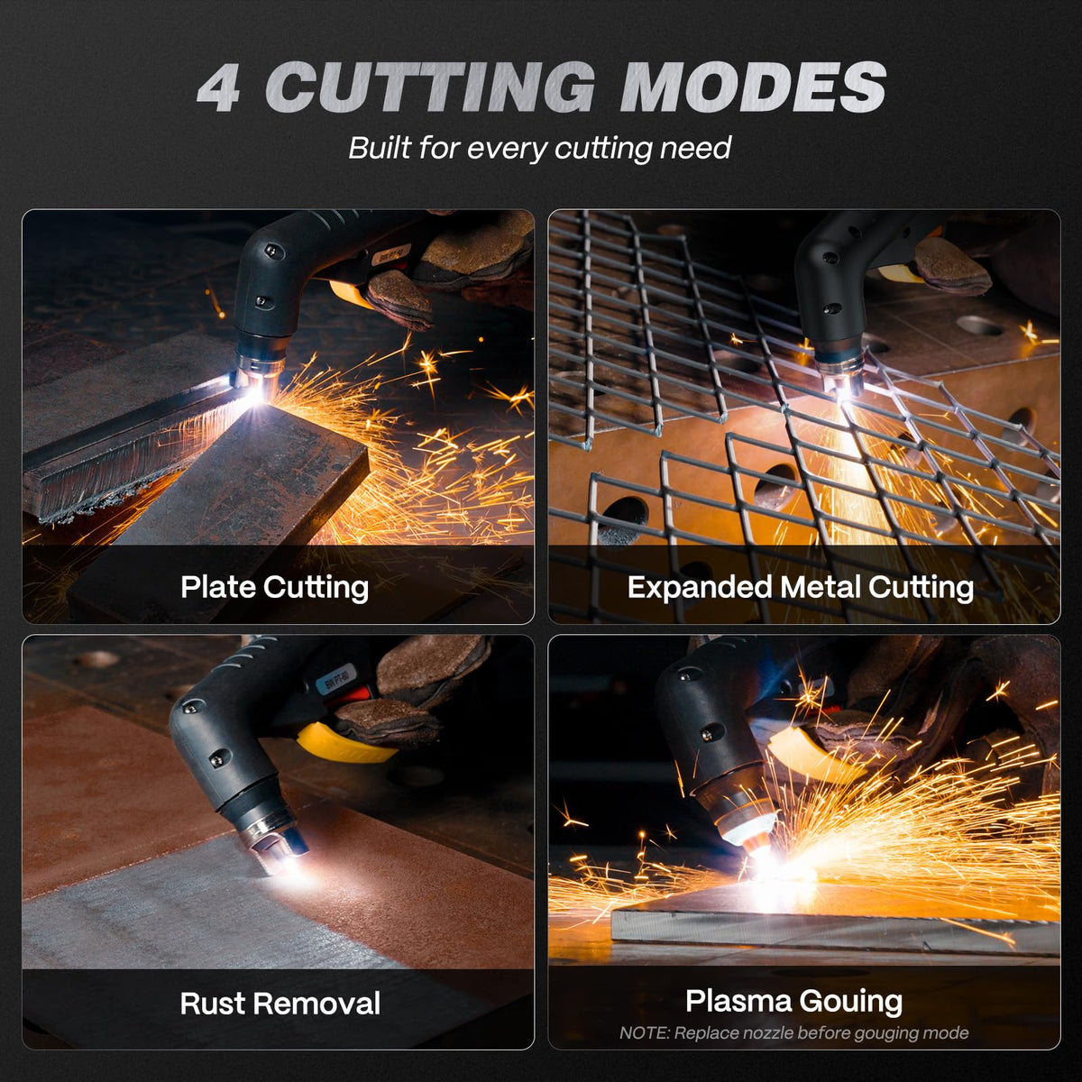 ARCCAPTAIN 60Amp [Non-HF] Plasma Cutter, Blow Back Pilot Arc Plasma Cutting Machine, 110V/220V, Upgraded Large LED Display, Plate Cutting, Expanded Metal, Rust Removal, Gouging, Air Pressure Detection