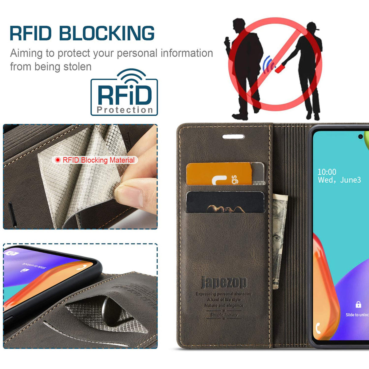 japezop Compatible with Samsung Galaxy A52 5G Wallet Case with Card Holder [RFID Blocking] Kickstand Magnetic,Leather Flip Case for Samsung Galaxy A52 5G/A52s 5G 6.5 Inch(Coffee)