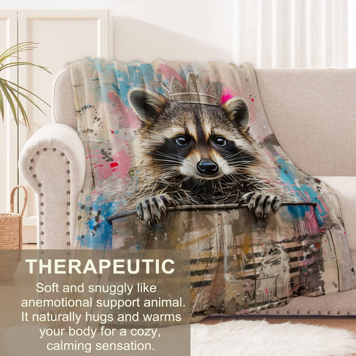 cromcu Raccoon Blanket for Kids and Adults, Adorable Graffiti Wildlife Soft Lightweight Throw for Sofa, Bed, Traveling, Camping Animal Decor Gifts, Single-Sided Printing, 50x60 Inches