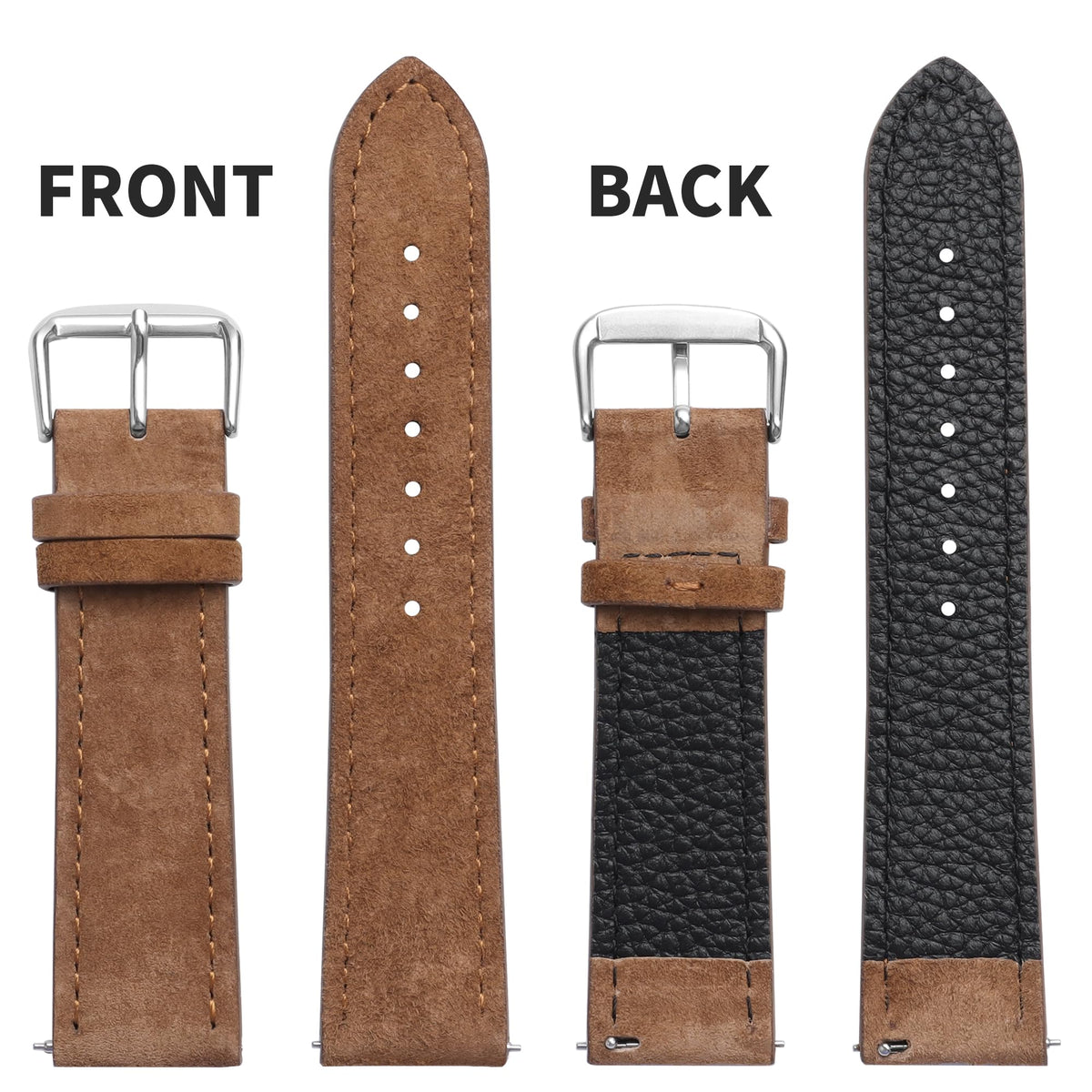 JUNGHELE Suede Leather watch bands for men and women, Quick Release leather watch strap with Silver Buckle watch leather strap,Brown 22mm watch band WBG0206