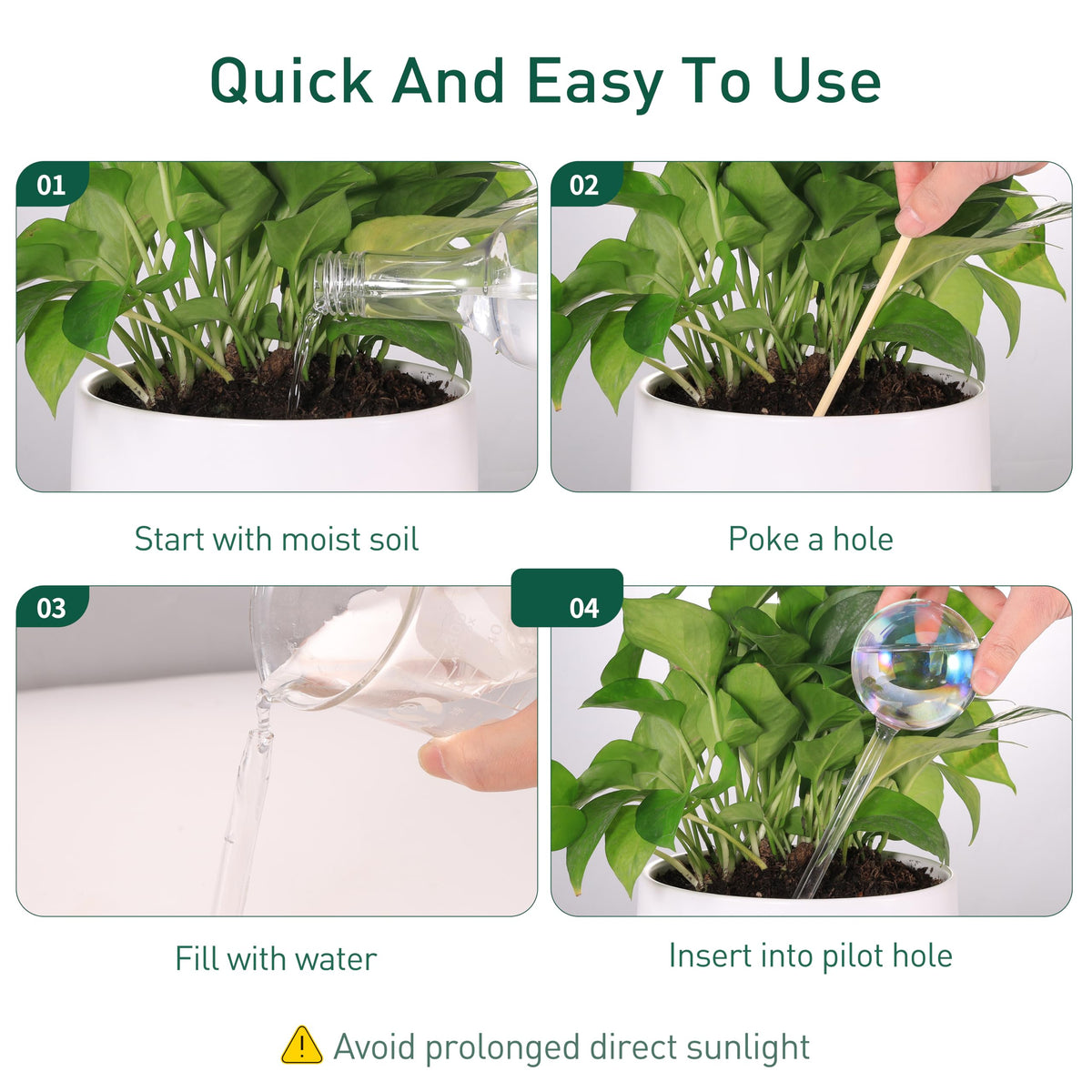 Soilagua Large Extra-Thick Clear Glass Plant Watering Globes, Rainbow Gradient Self Watering Devices for Indoor & Outdoor Plants, AutomaticWaterer Spikes, Perfect for Daily or Vacation Use, 2-Pack