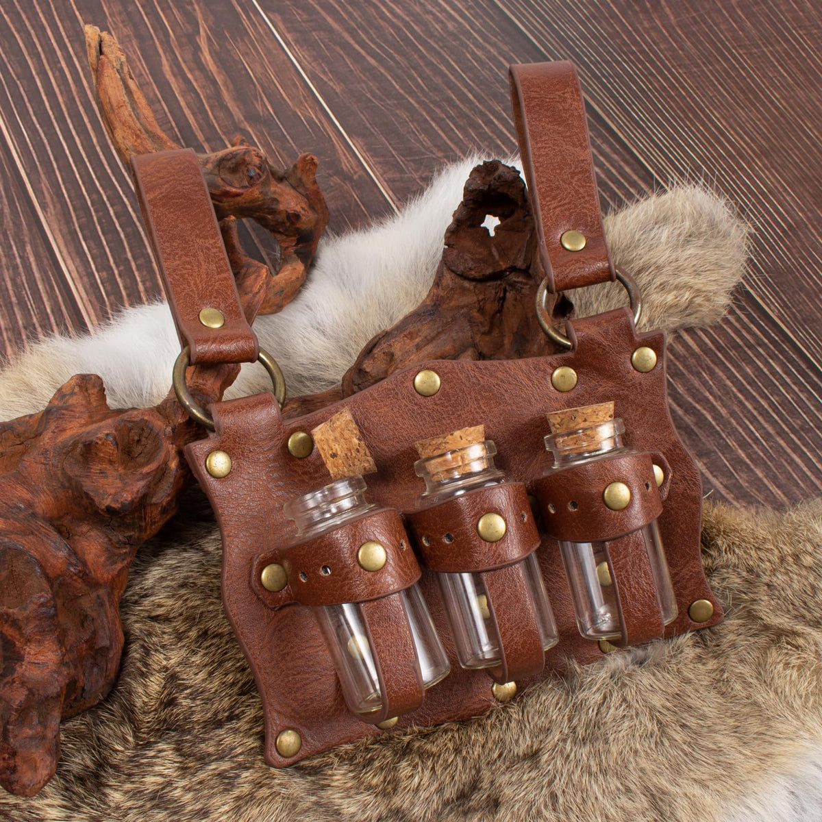 Renaissance Belt Pouch Coin Purse Witch Alchemist Potion Bottle Vilas Hook Set Medieval Festival Costume Accessories (Bottle Vails-Brown)