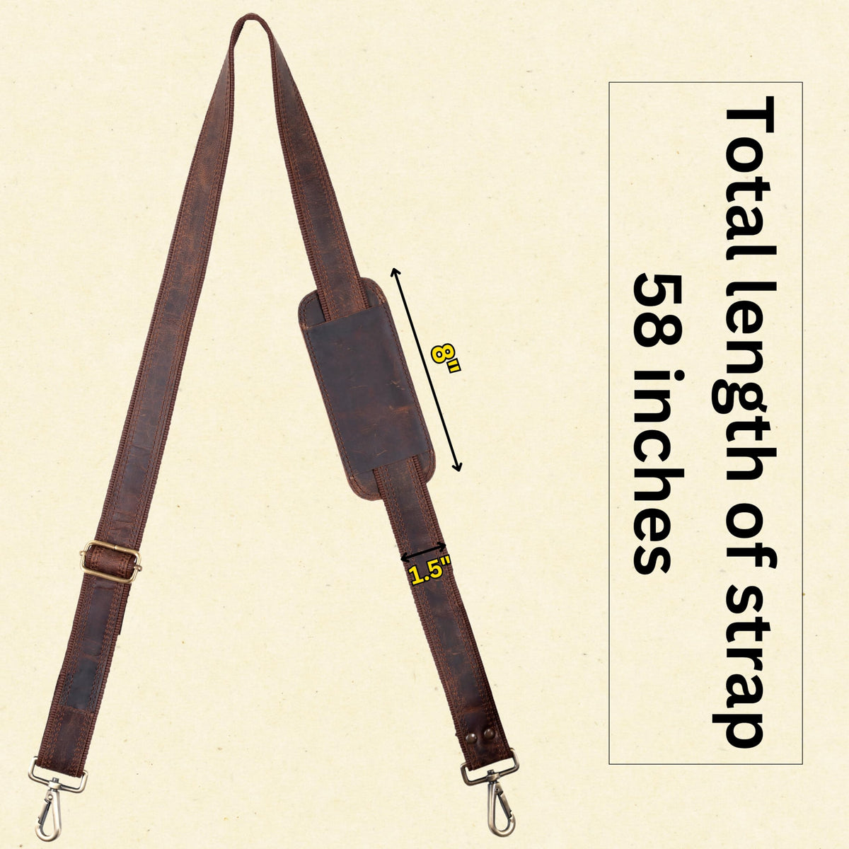 Hell Blues Bag Strap Replacement - Genuine Leather double layered with Brass Swivels Adjustable Shoulder Strap for Messenger, Laptop, Camera, Travel Bags (Cinnamon Rustic Brown)