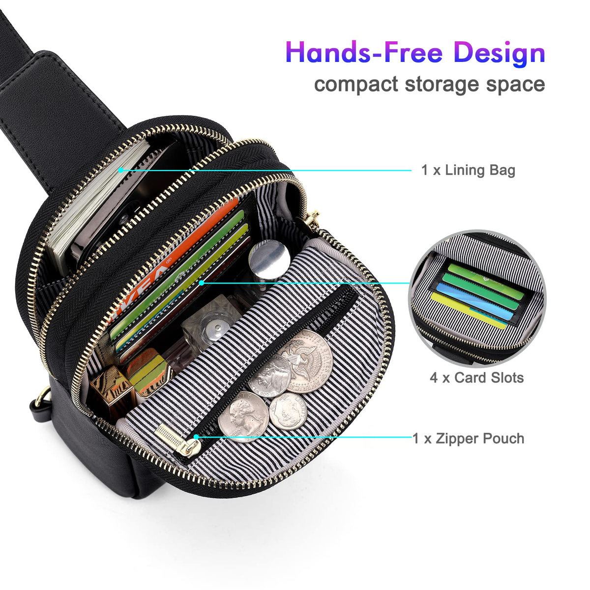 nuoku RFID Blocking Sling Bag for Women, Vegan Leather Anti Theft Crossbody Purse, Lightweight Small Chest Bag for Everyday Travel